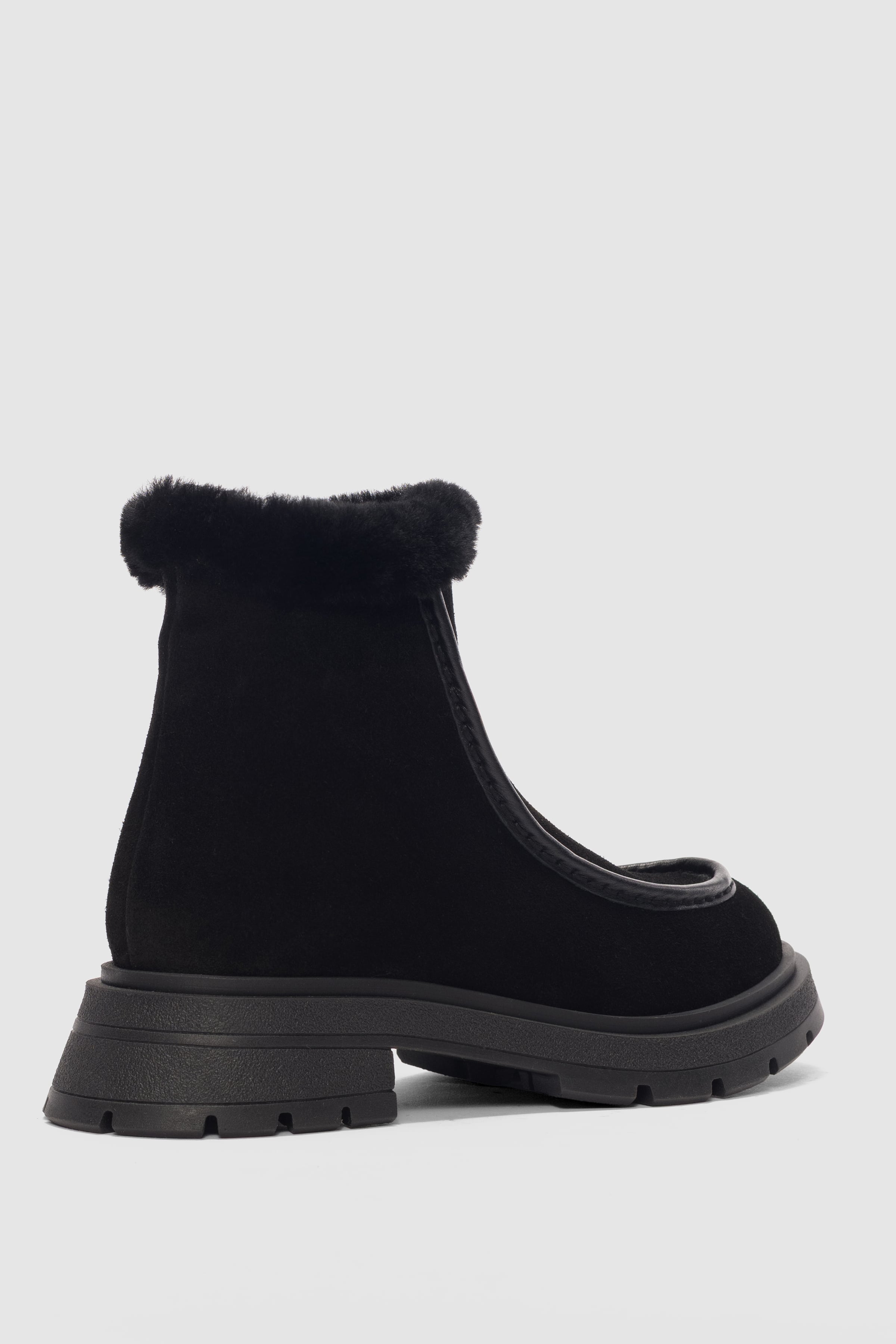 Corine Hakiki Deri Kürk Detaylı Yandan Fermuarlı Kadın Bot- SİYAH SÜET