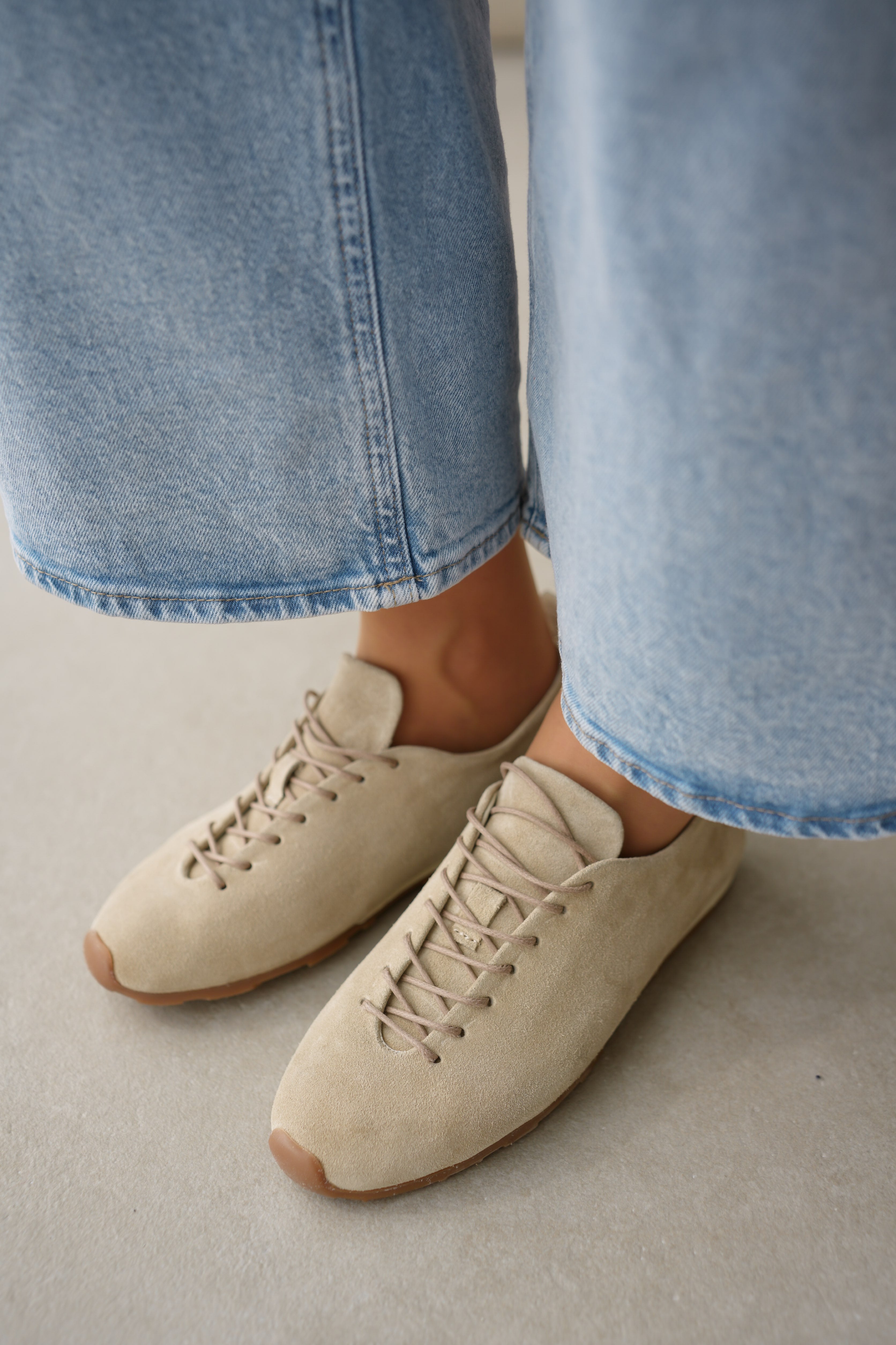 Jesta Hakiki Deri Bağcıklı Kadın Sneaker- BEJ SÜET