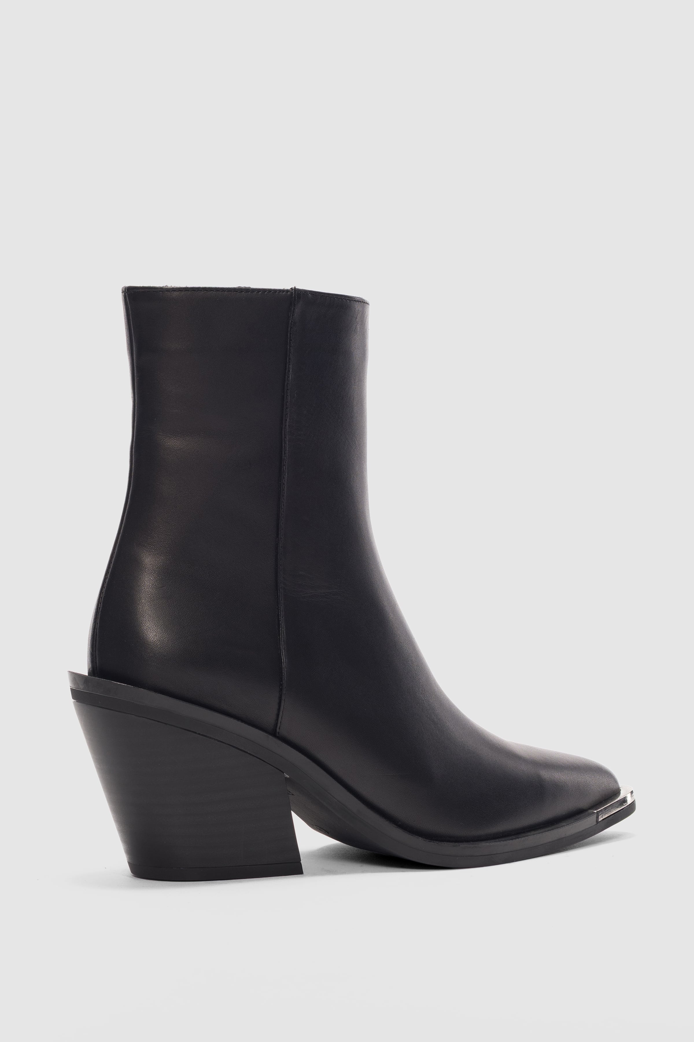 Velisse Hakiki Deri Yandan Fermuarlı Sivri Burun Kadın Bot- SİYAH