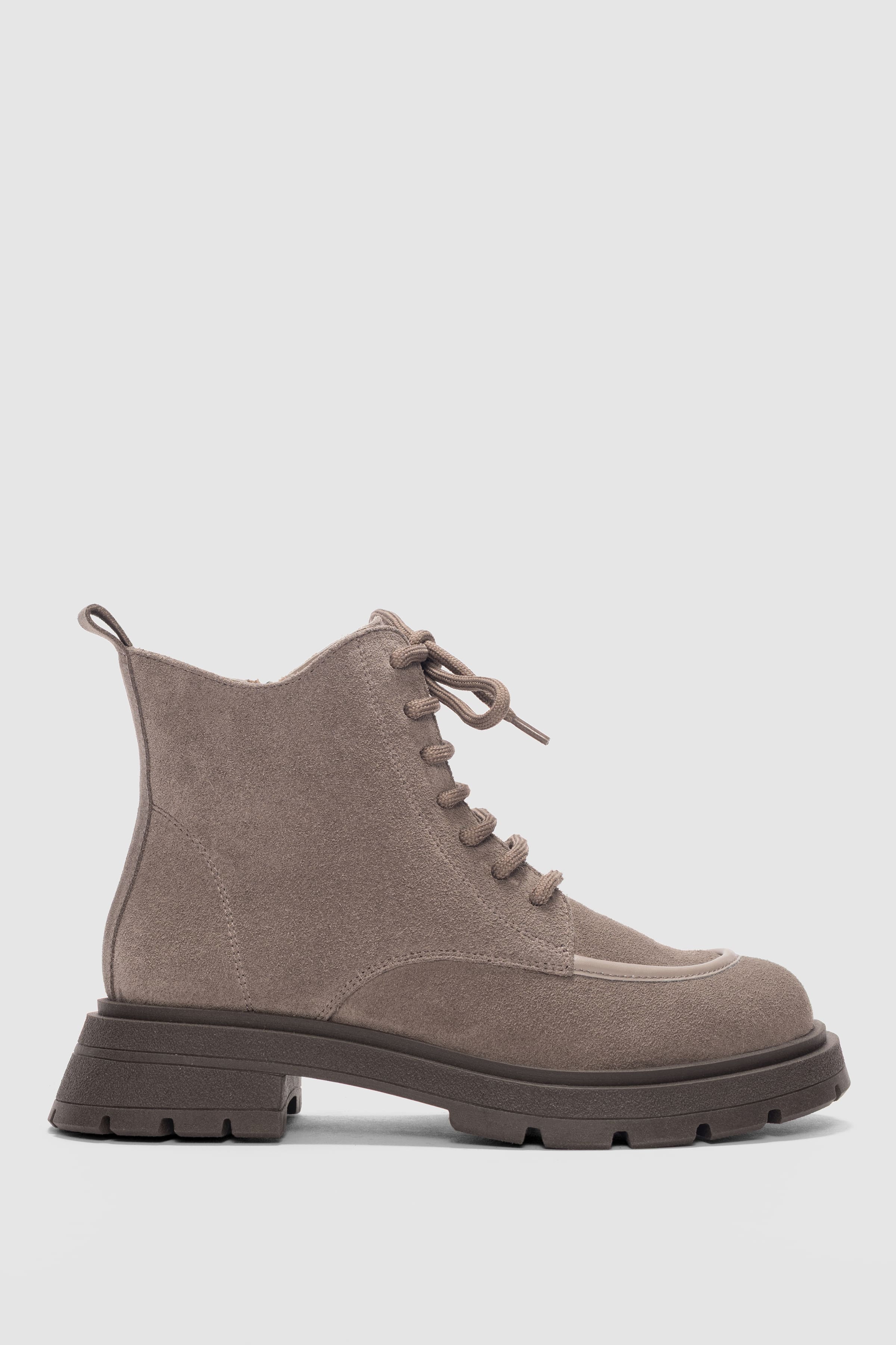 Nivora Hakiki Deri Bağcıklı ve Yandan Fermuarlı Kadın Bot- GRİ SÜET