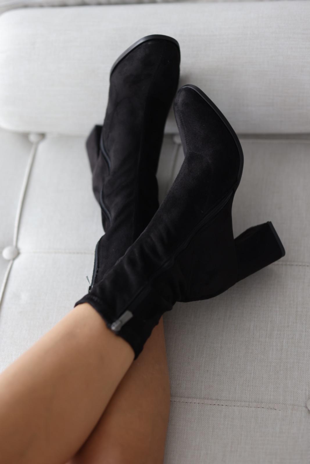 Pensa Kısa Topuklu Streç Bot- SİYAH SÜET