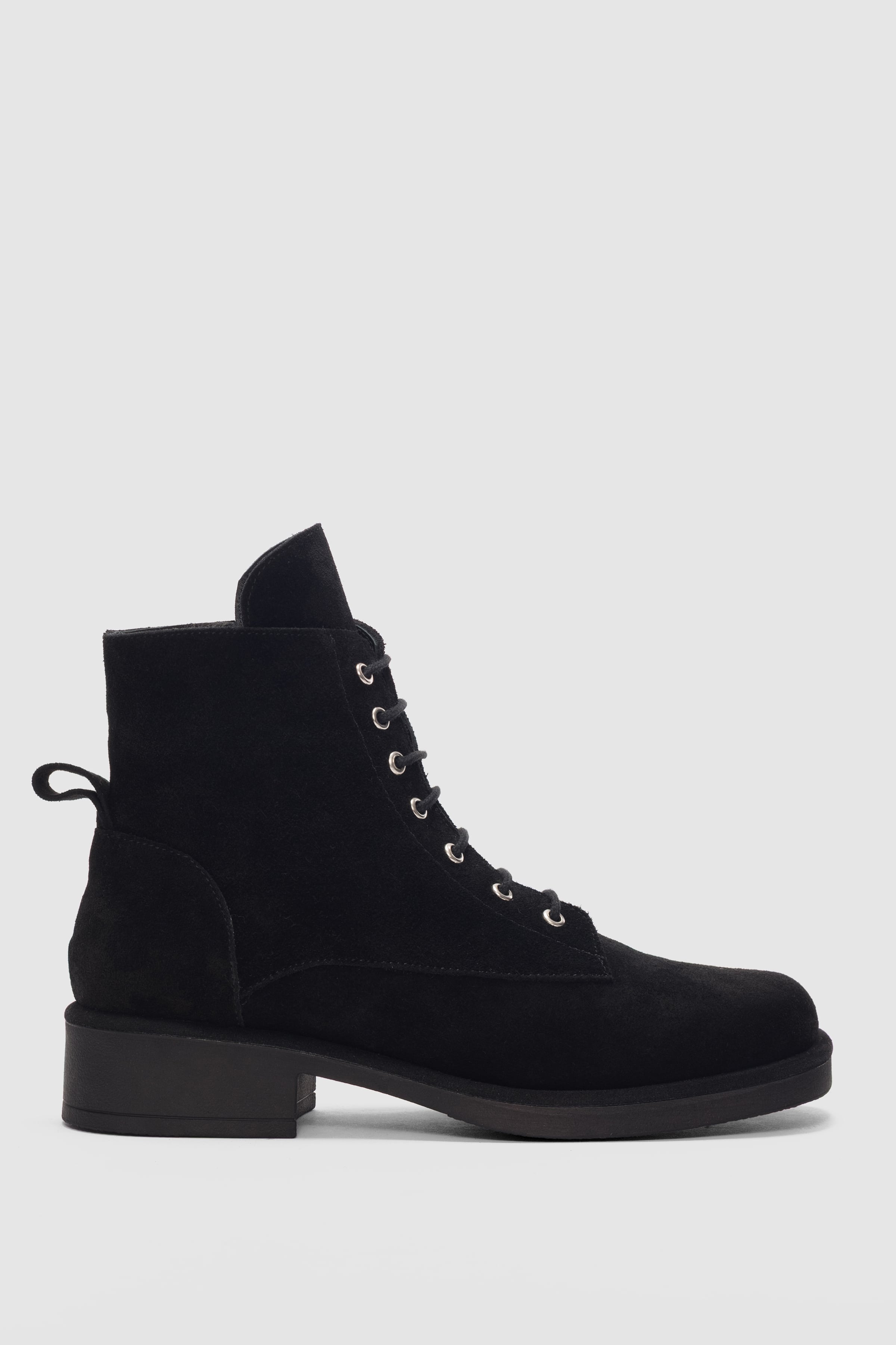 Sivora Hakiki Deri Bağcıklı ve Yandan Fermuarlı Küt Burun Kadın Bot- SİYAH SÜET