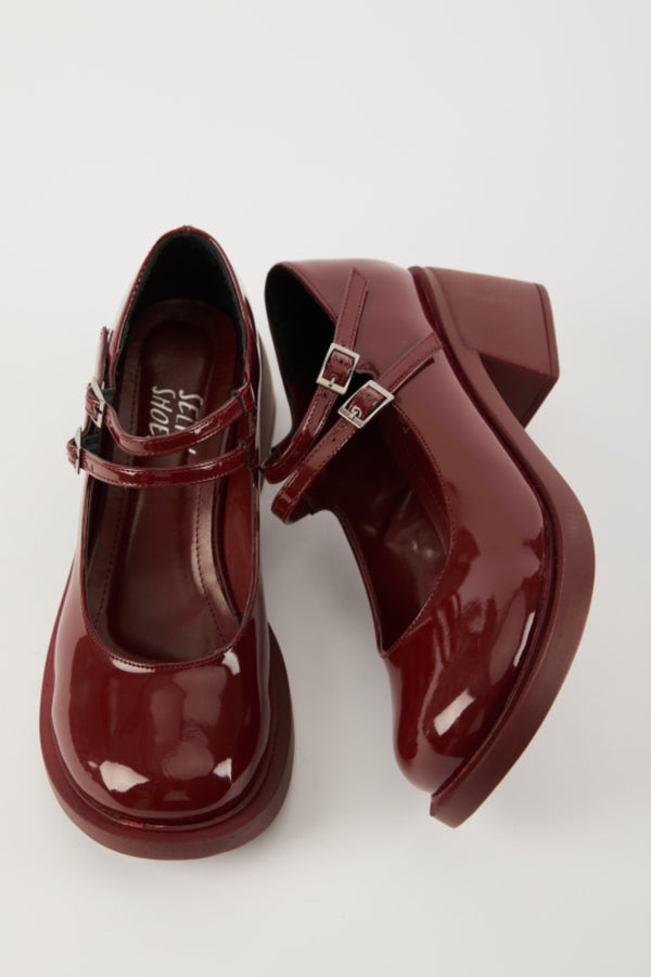 Sandy Çift Bantlı Rugan Kadın Loafer- BORDO RUGAN