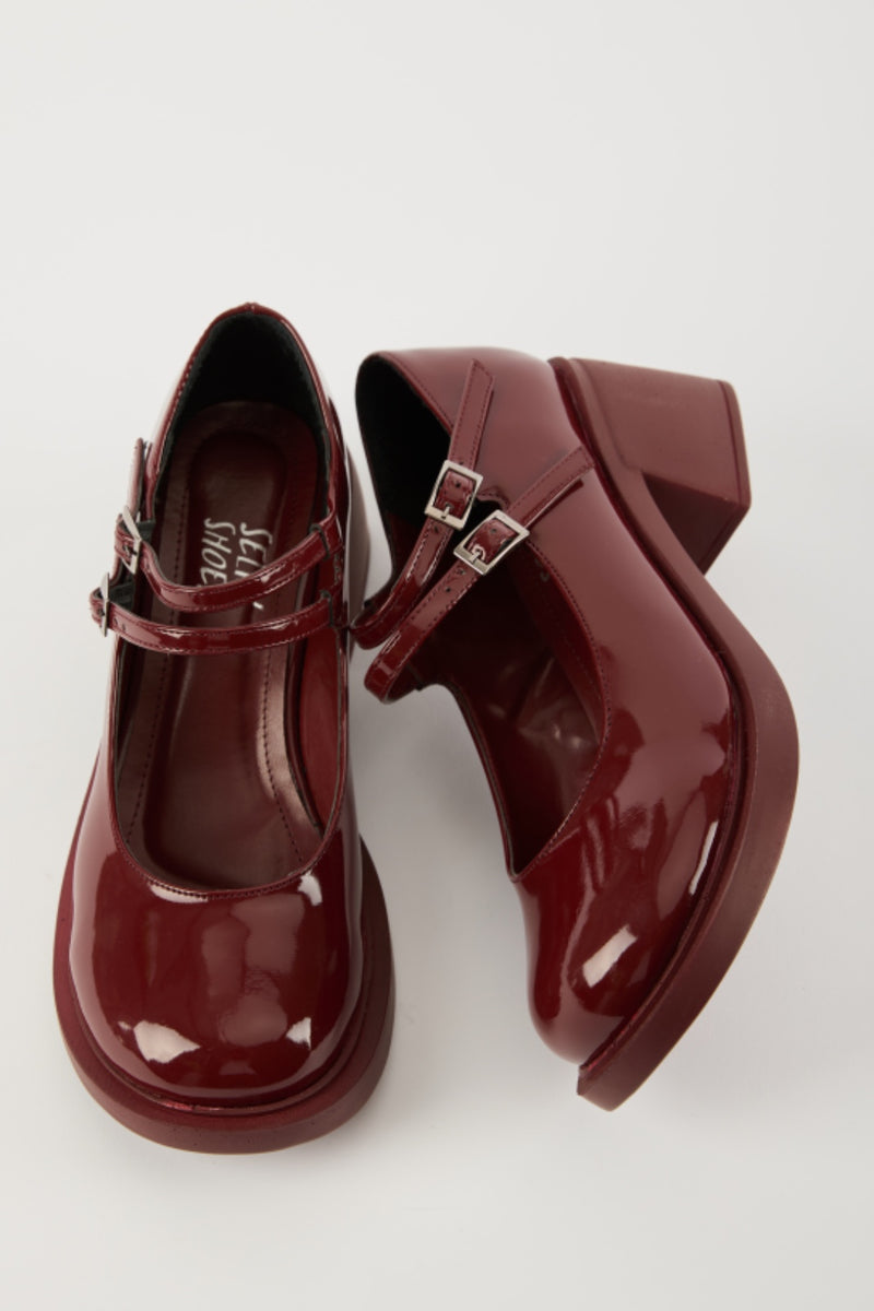 Sandy Çift Bantlı Rugan Kadın Loafer- BORDO RUGAN