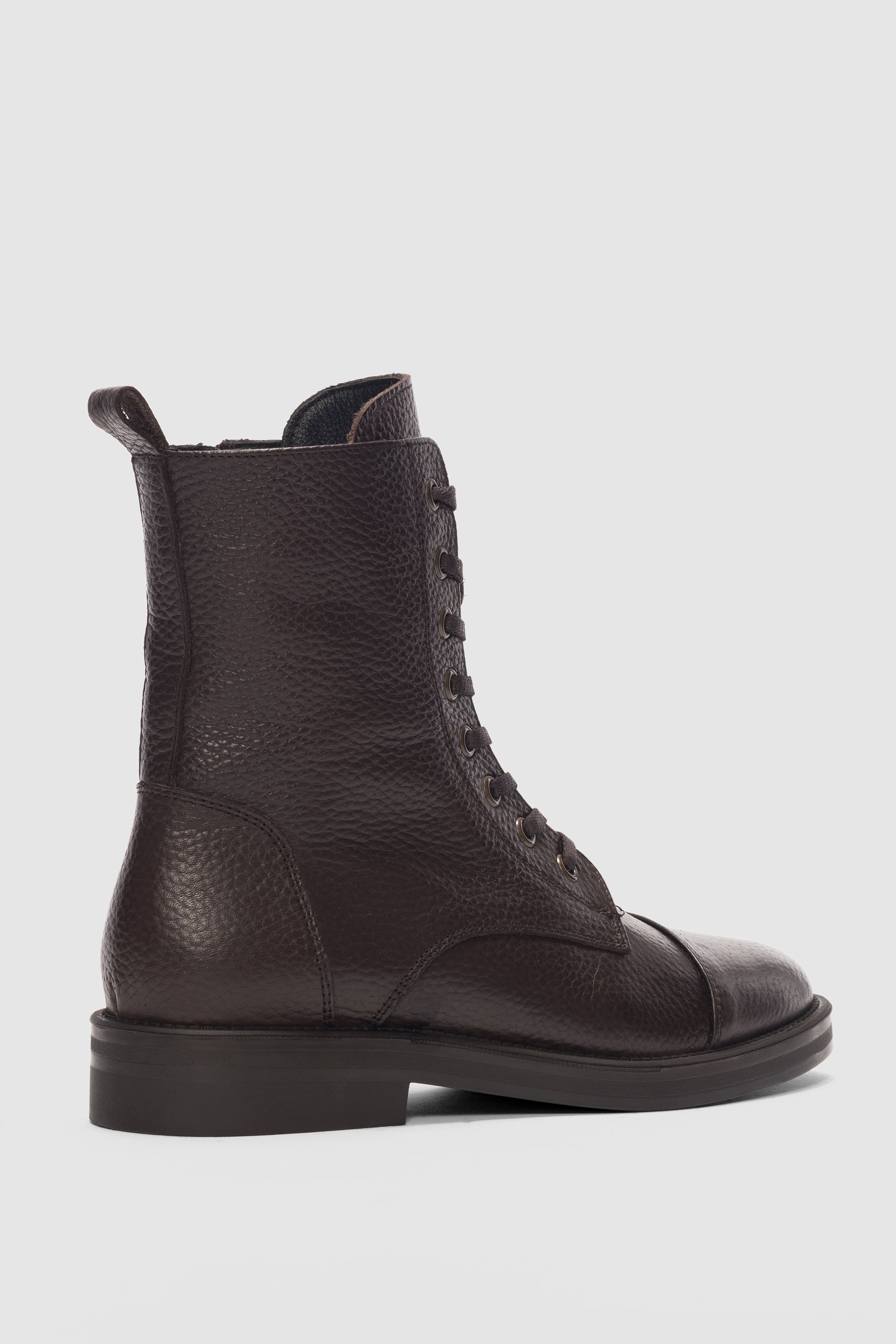 Navira Hakiki Deri Bağcıklı ve Yandan Fermuarlı Kadın Bot- KAHVERENGİ