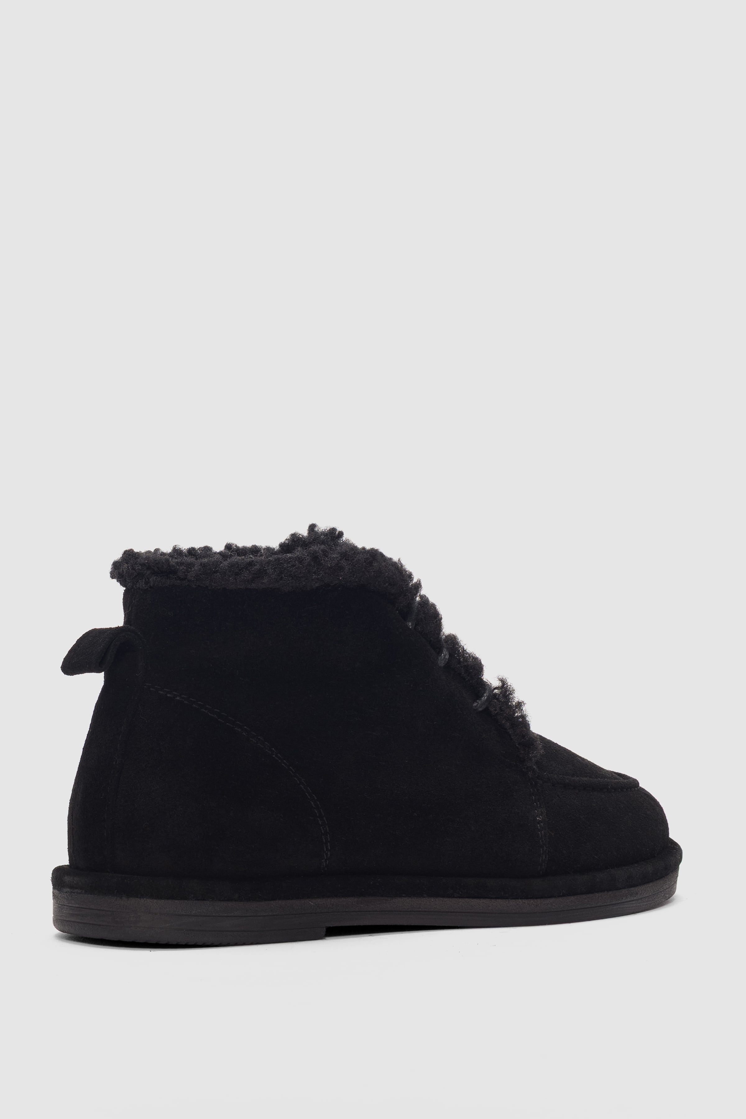 Averon Hakiki Deri Kürklü Bağcık Detaylı Kadın Bot- SİYAH SÜET