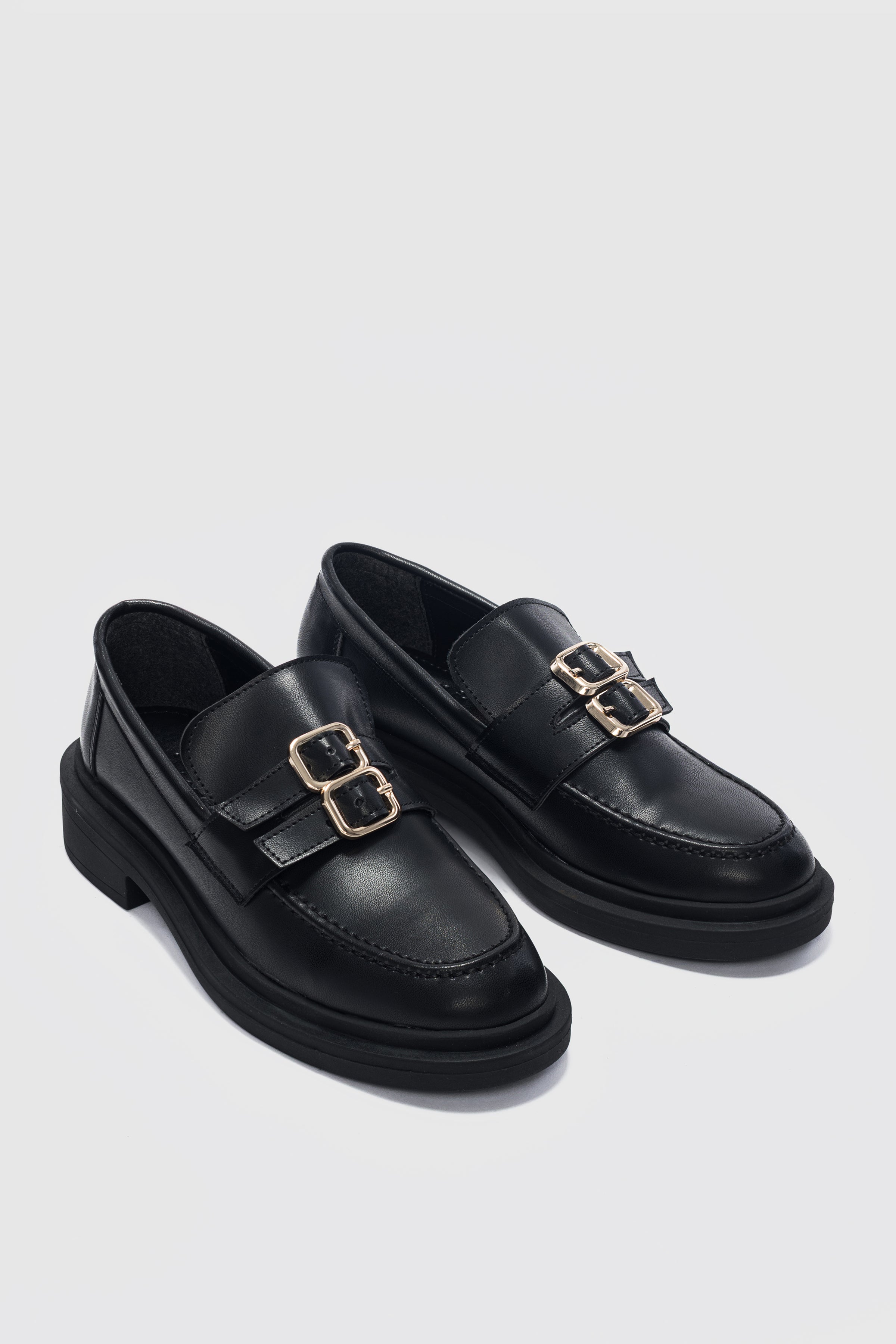 Gavin Çift Ayarlanabilir Gold Toka Detaylı Ortopedik Kadın Loafer- SİYAH