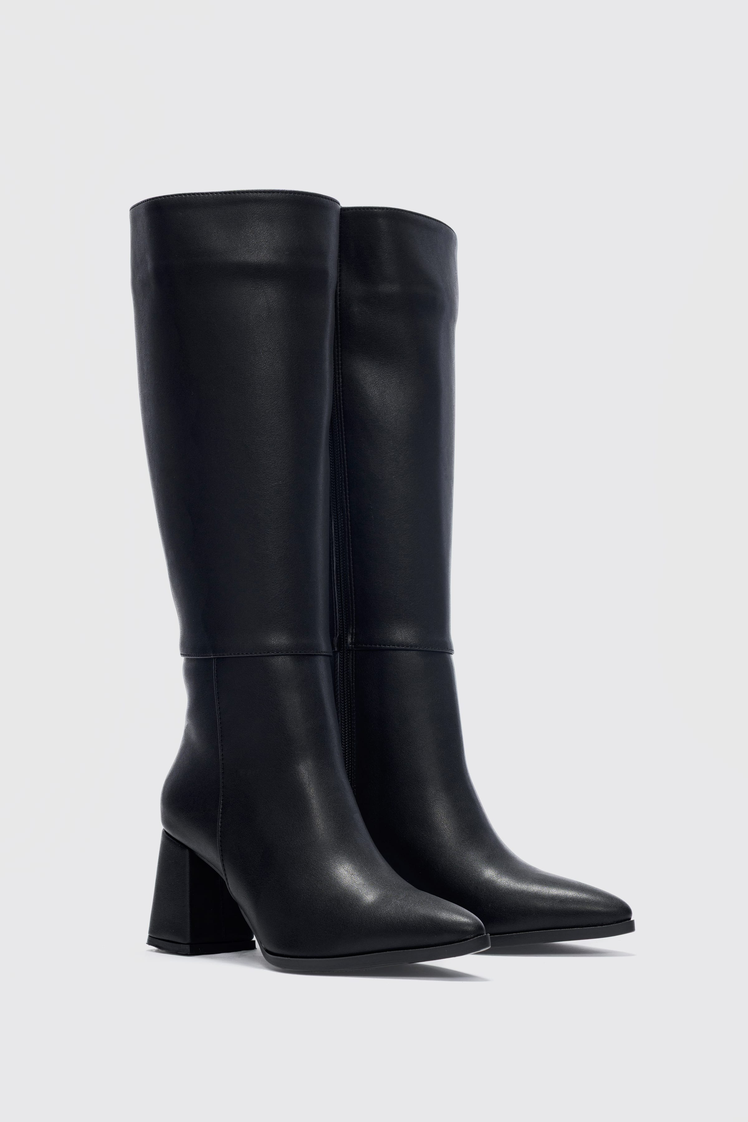 Avira Sivri Burunlu Kalın Topuklu Kadın Çizme- SİYAH