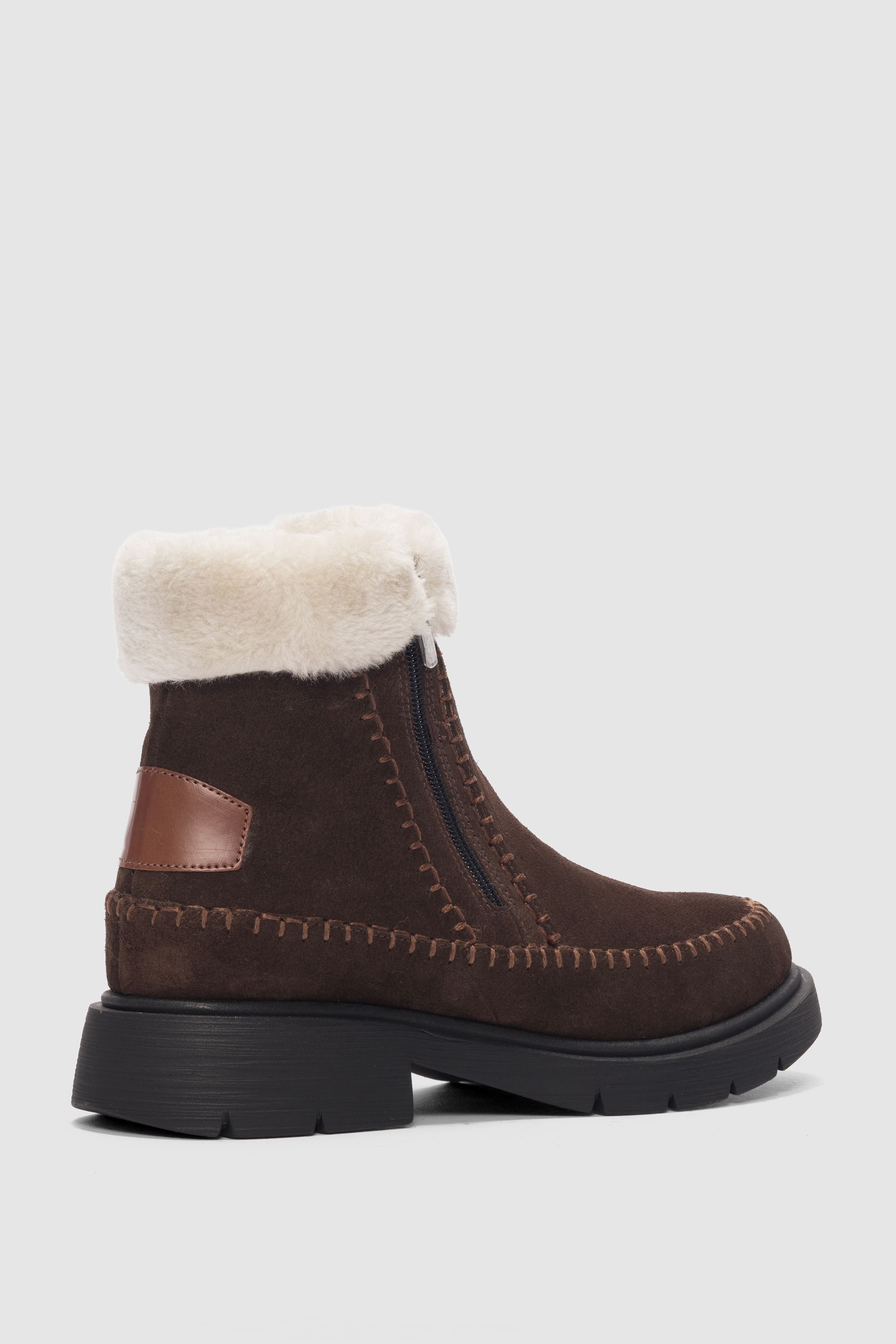 Sorella Hakiki Deri Yanlardan Fermuarlı Kadın Bot- KAHVE SÜET