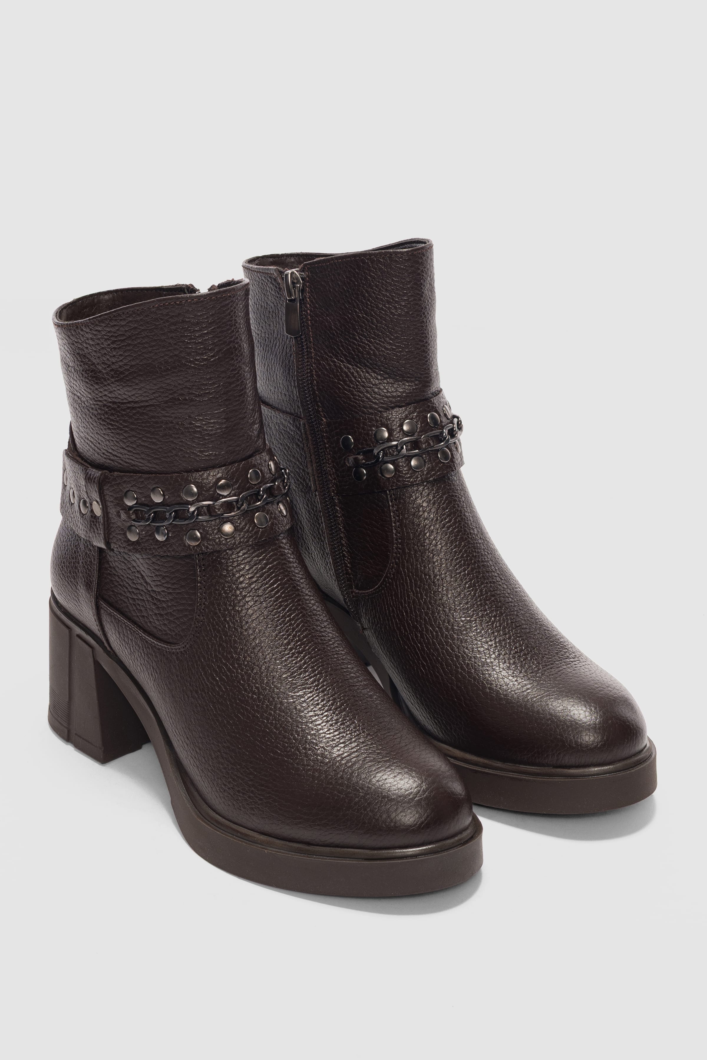 Lorixa Hakiki Deri Aksesuar Detaylı Yandan Fermuarlı Kadın Bot- KAHVERENGİ