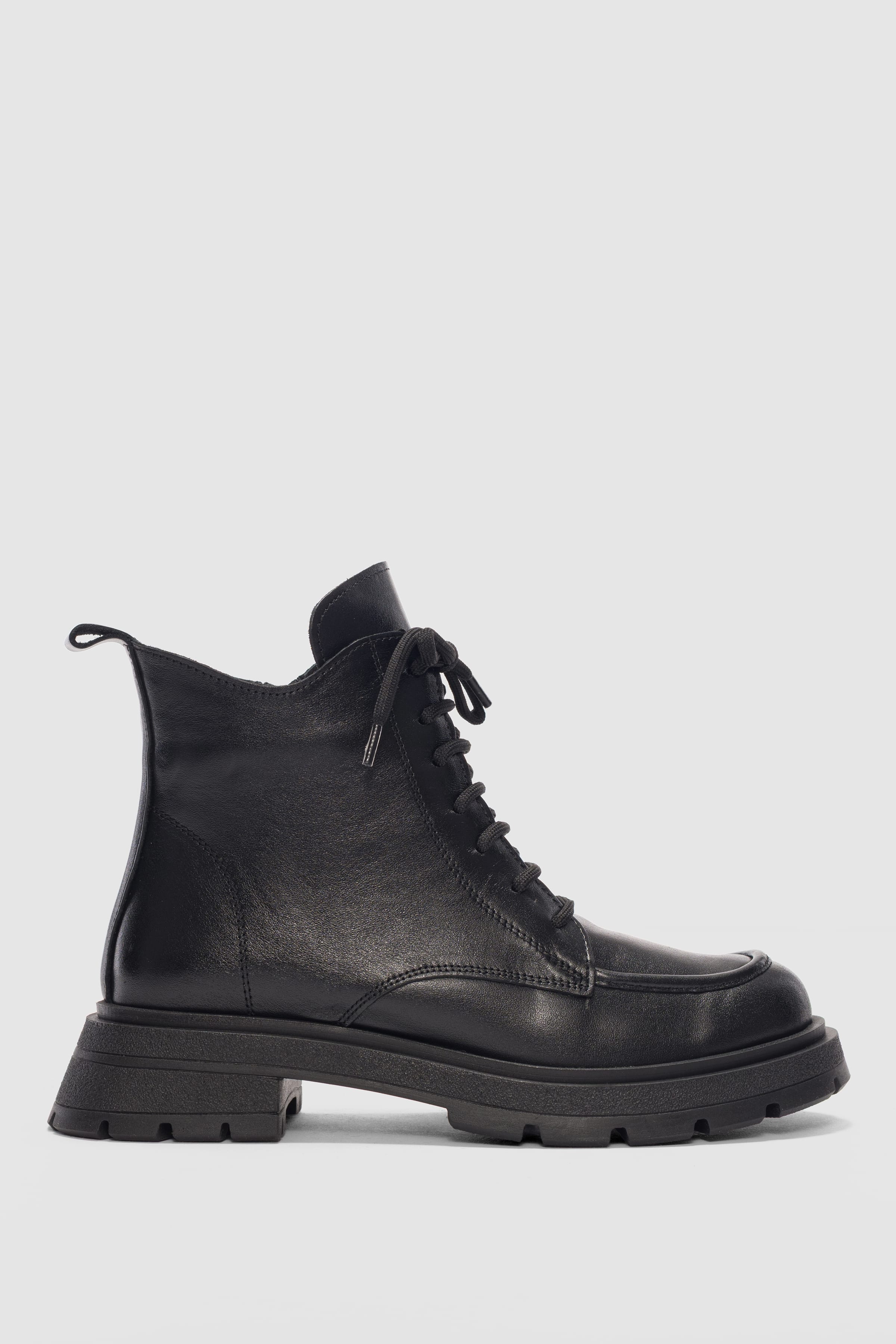 Nivora Hakiki Deri Bağcıklı ve Yandan Fermuarlı Kadın Bot- SİYAH