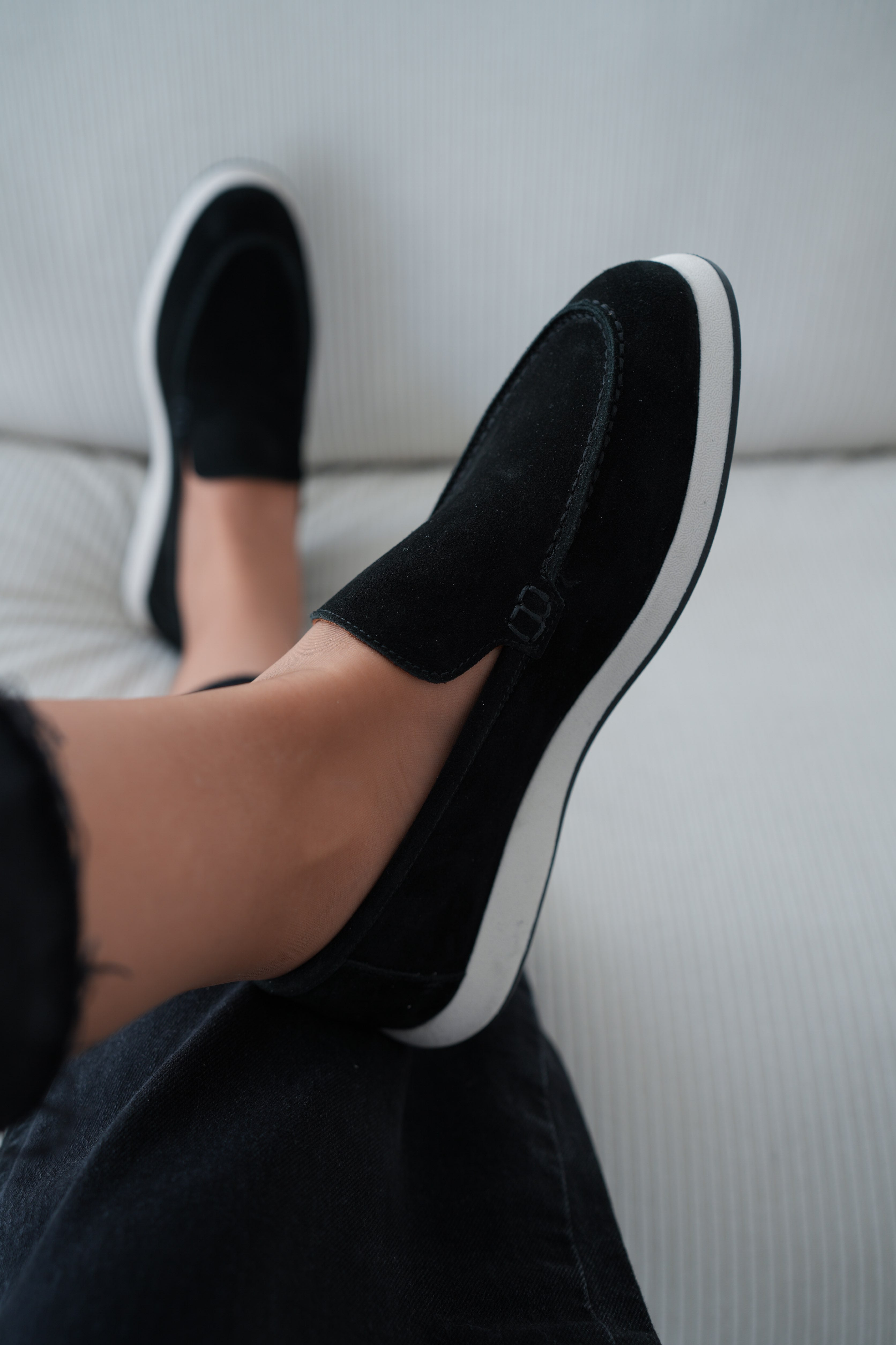 Felina Hakiki Süet Düz Tabanlı Kadın Loafer- SİYAH SÜET