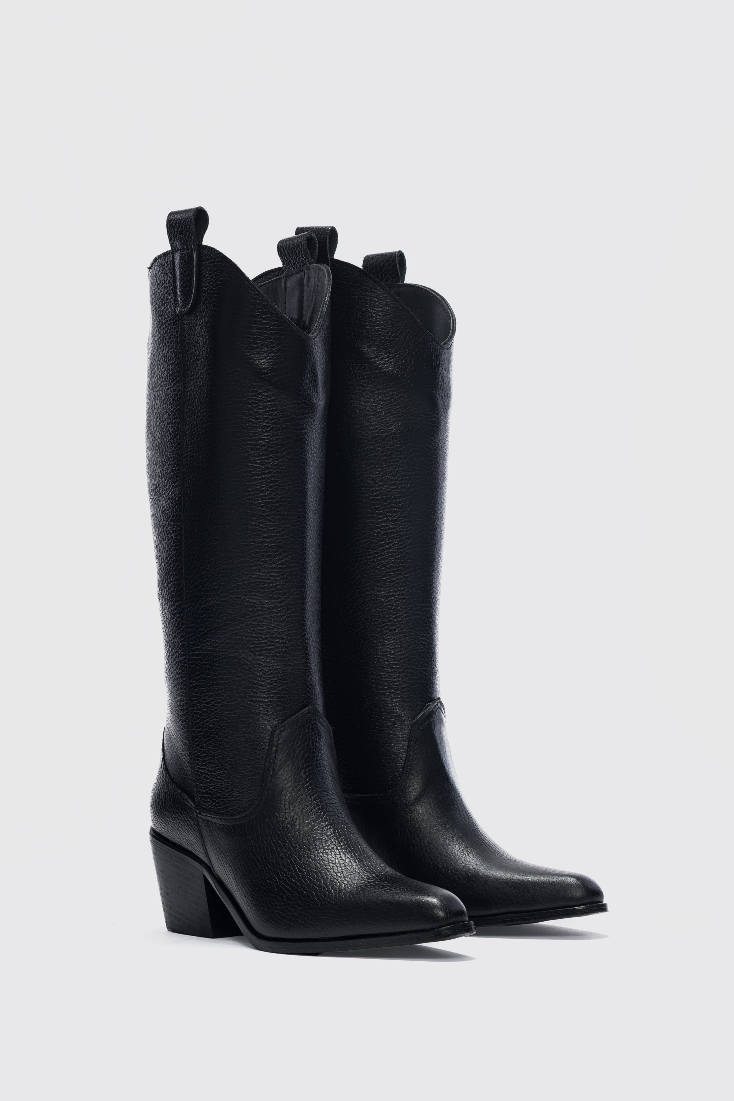 Amaya Gerçek  Deri Kadın Çizme- SİYAH