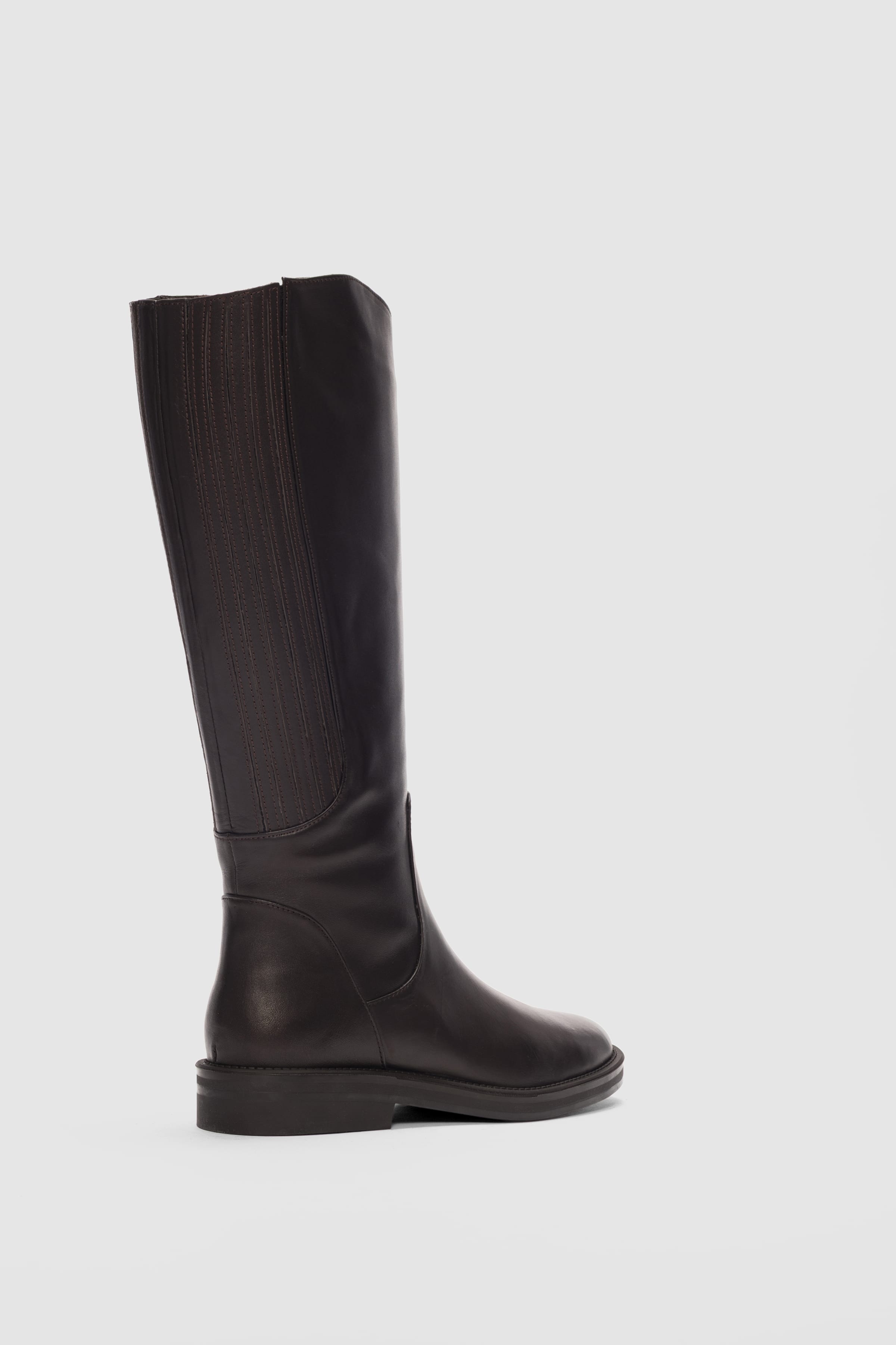 Arvee Hakiki Deri Lastikli Alçak Topuklu Kadın Çizme- KAHVERENGİ