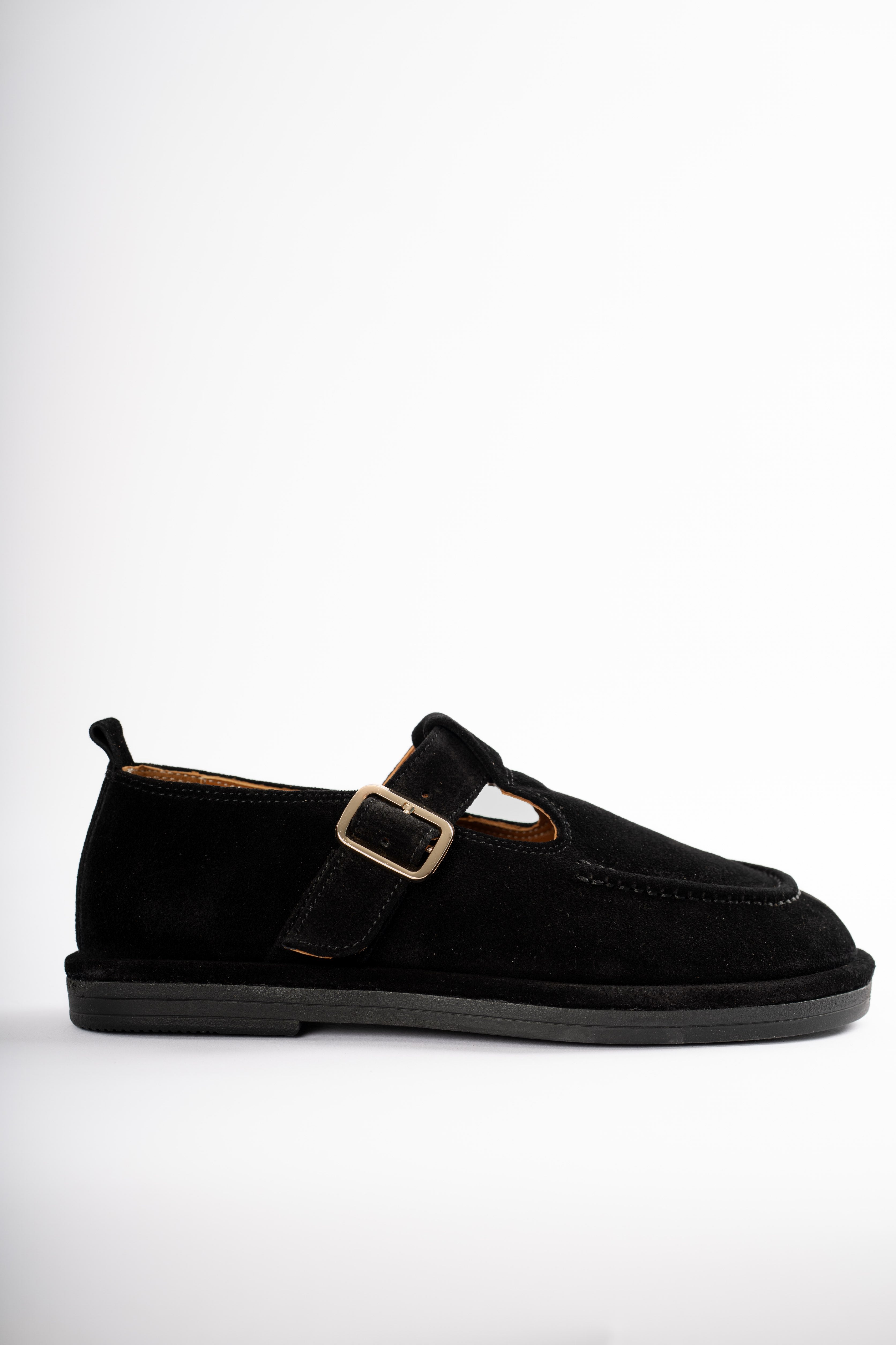 Cassiel Hakiki Deri Gold Ayarlanabilir Toka Detaylı Kadın Loafer- SİYAH SÜET