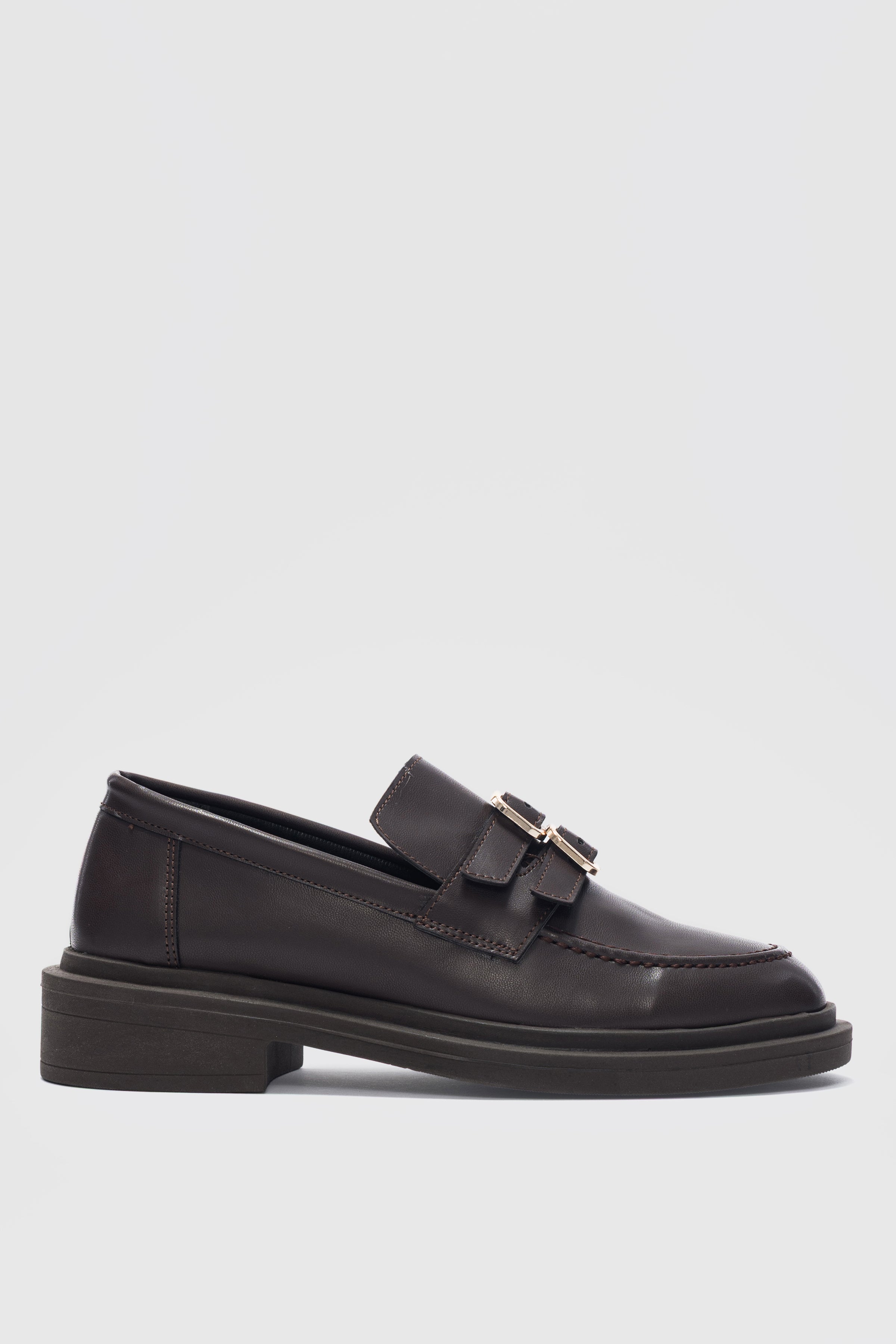 Gavin Çift Ayarlanabilir Gold Toka Detaylı Ortopedik Kadın Loafer- Acı Kahve