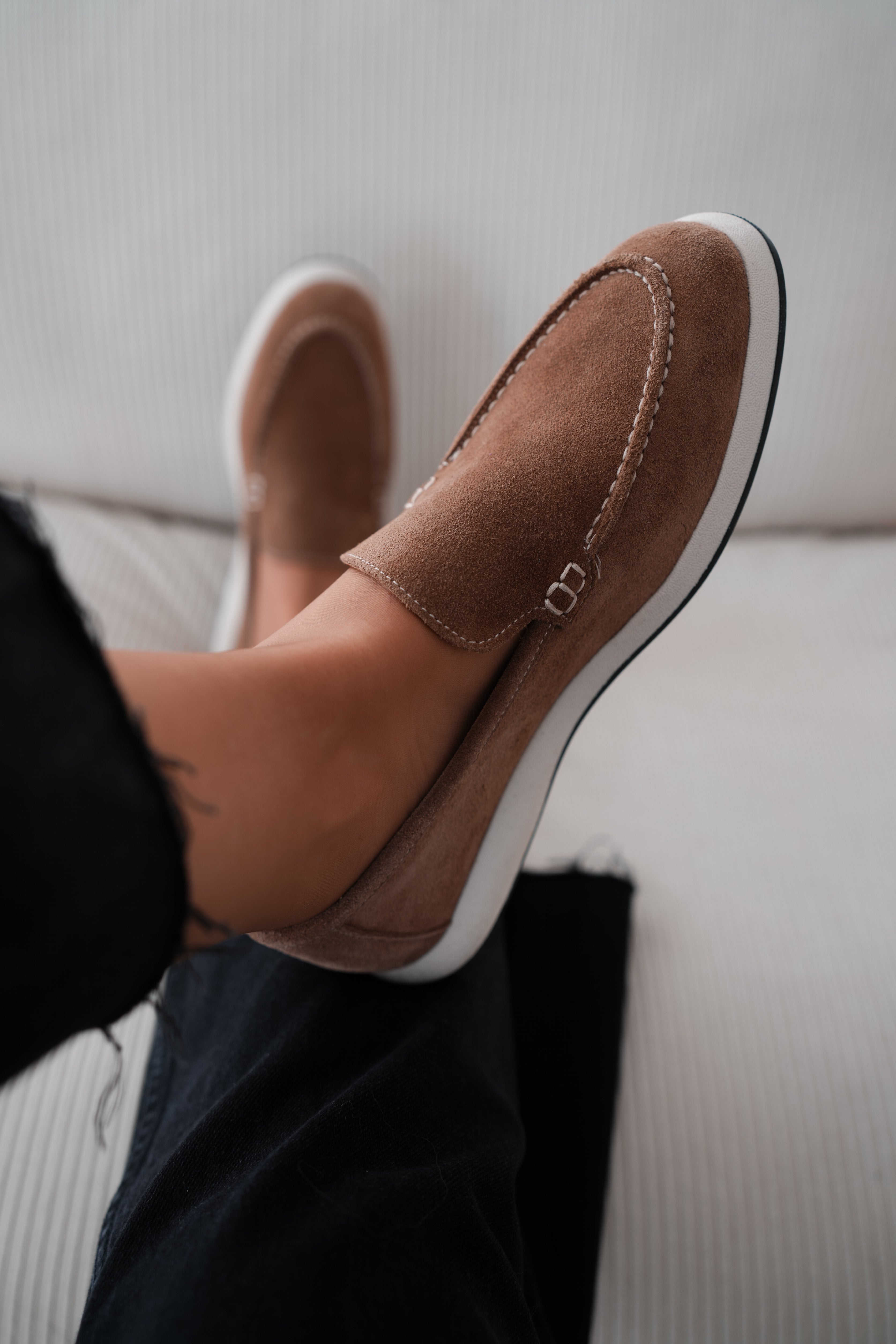 Felina Hakiki Süet Düz Tabanlı Kadın Loafer- KAHVE SÜET
