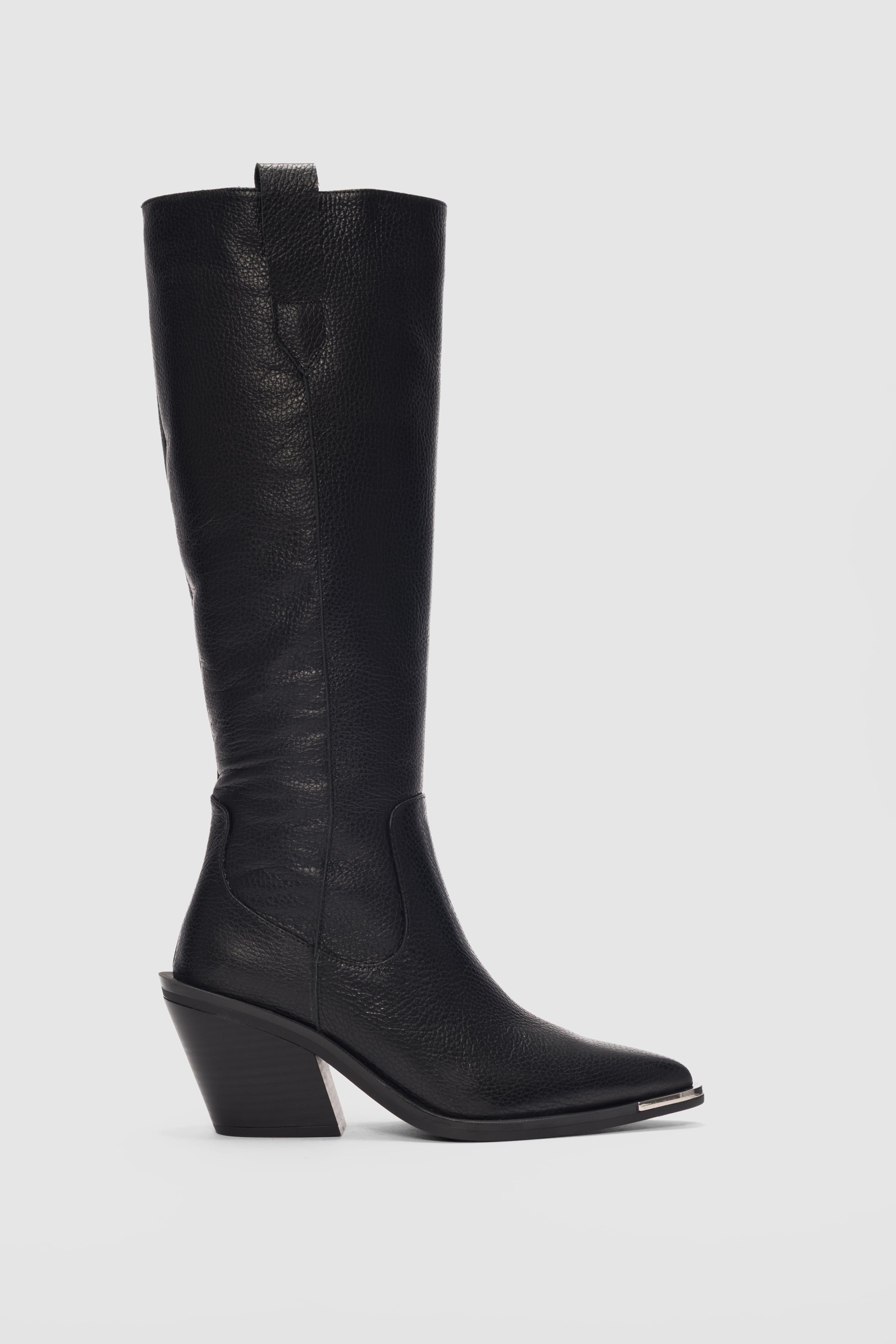 Avyssa Hakiki Deri Kısa Fermuarlı Sivri Burun Kadın Çizme- SİYAH