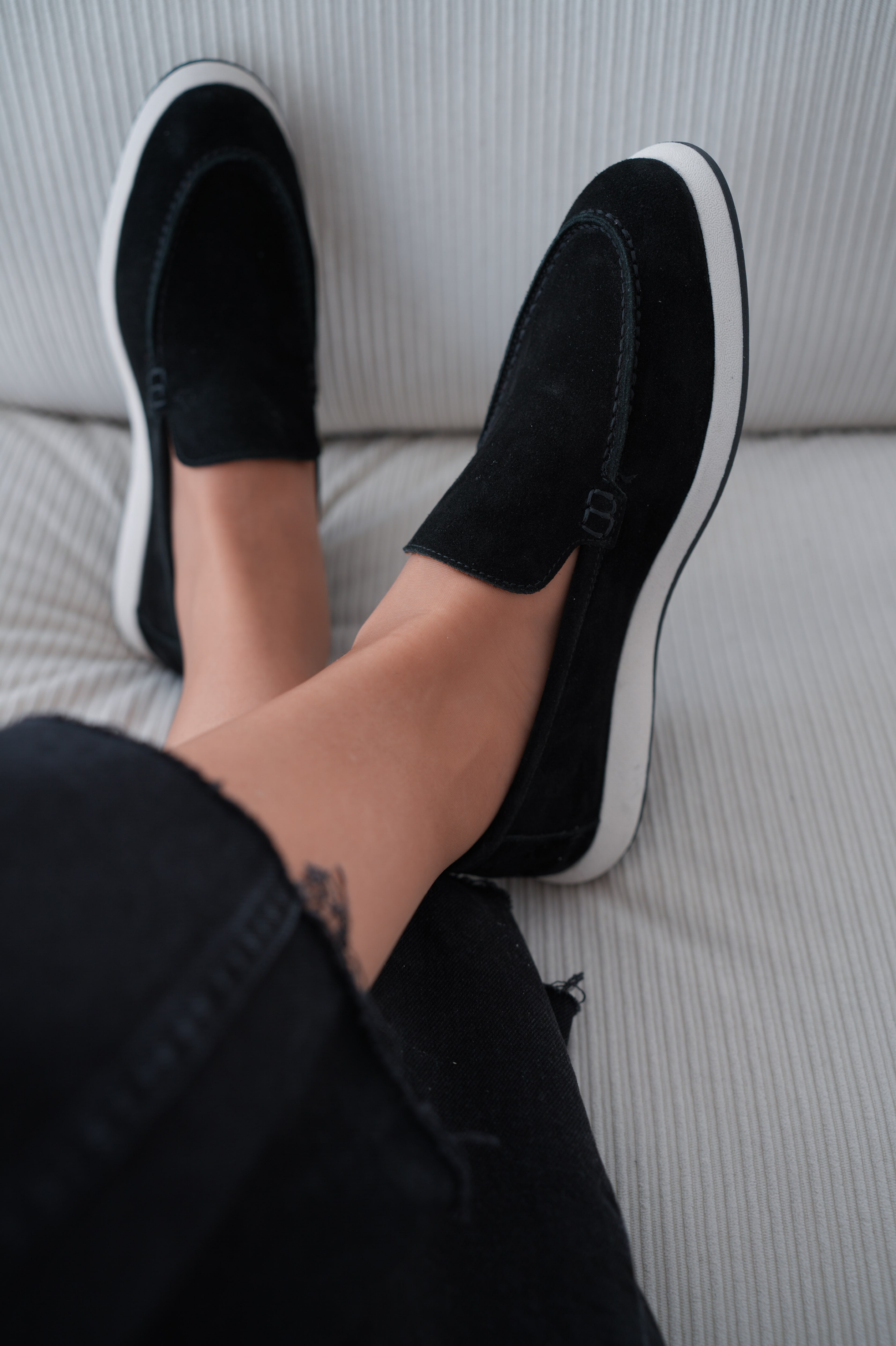 Felina Hakiki Süet Düz Tabanlı Kadın Loafer- SİYAH SÜET