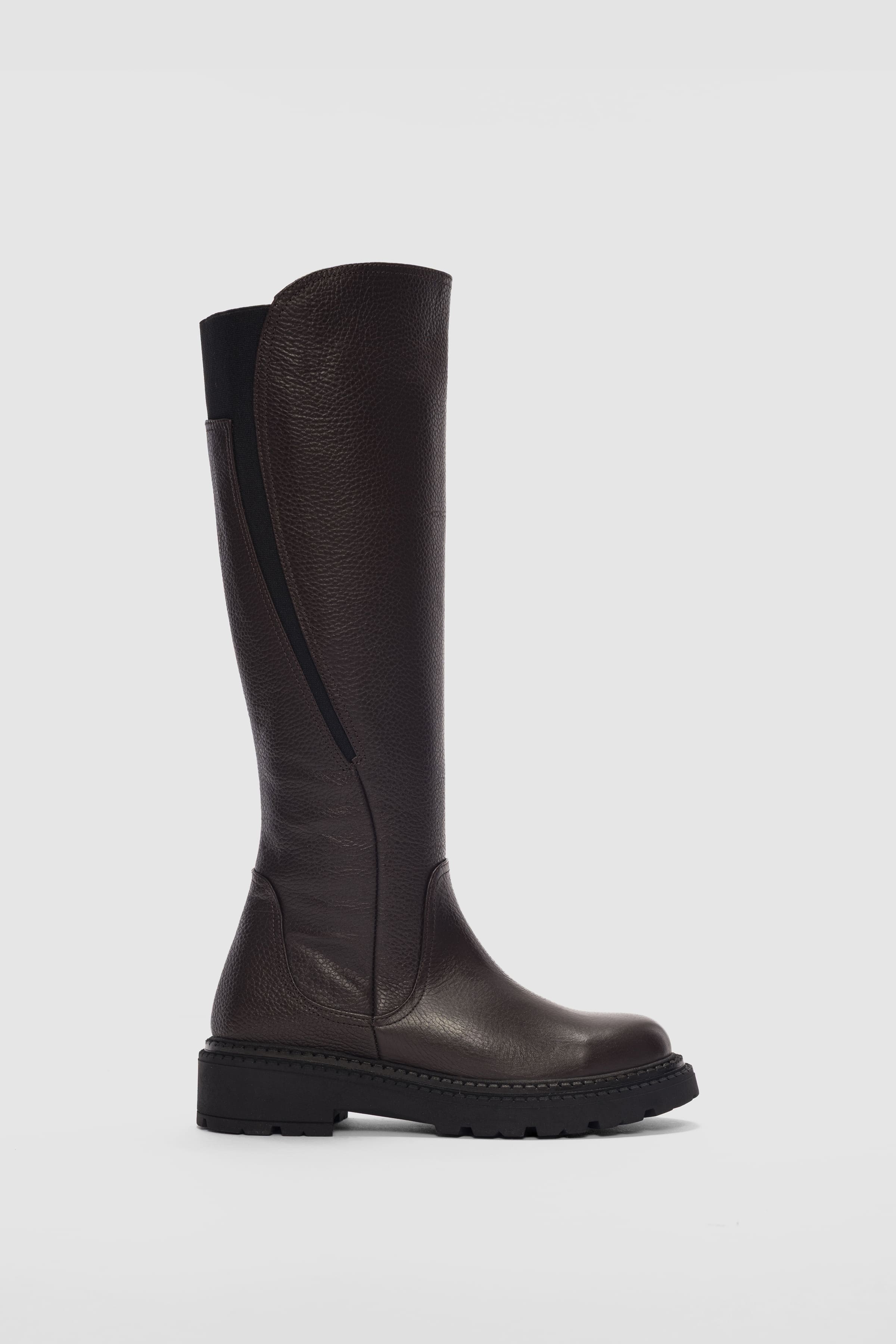 Calvea Hakiki Deri Arkadan Lastikli Yandan Fermuarlı Kadın Çizme- KAHVE FLOTER