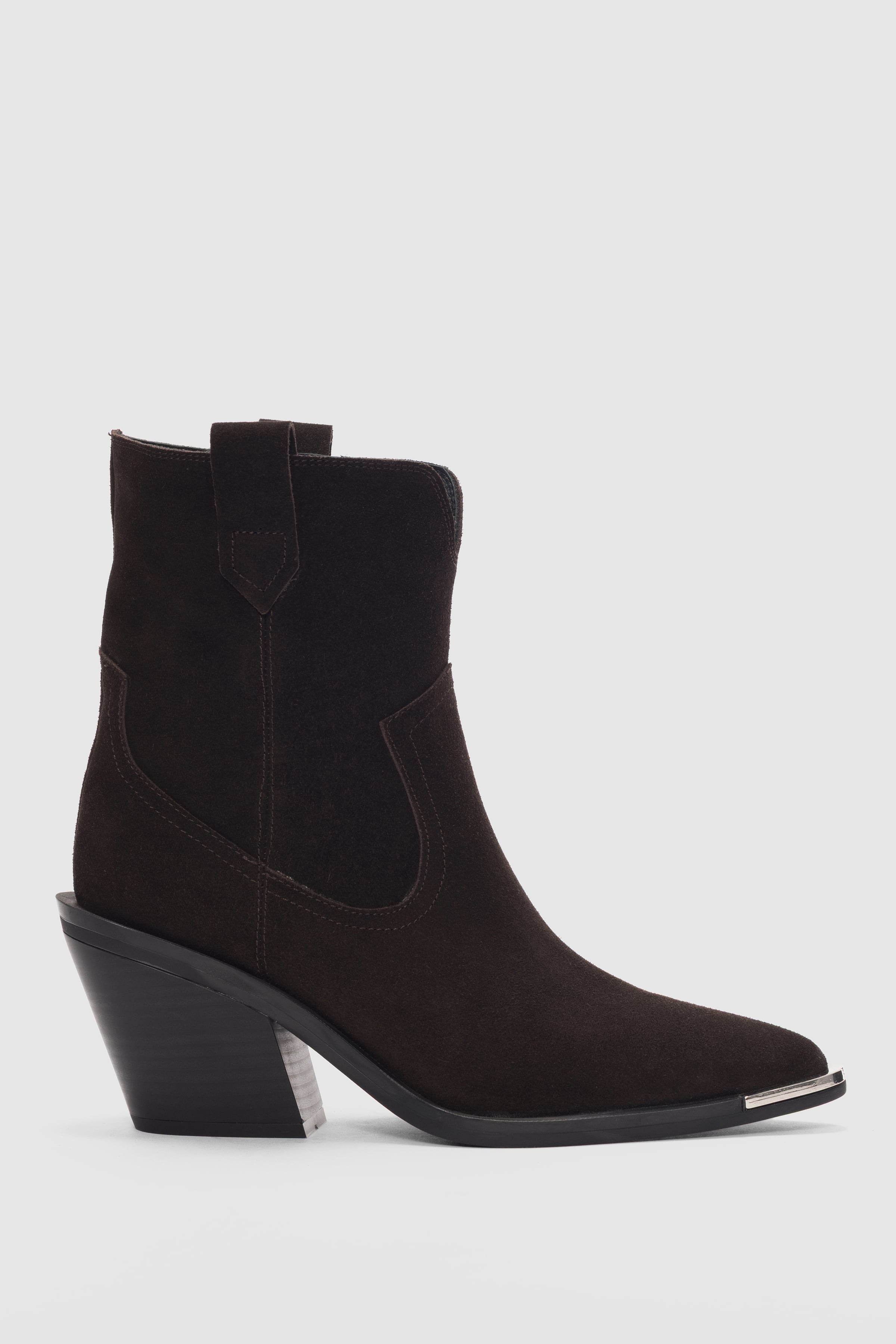 Veona Hakiki Deri Burun Kısmı Aksesuar Detaylı Sivri Burun Kadın Bot- KAHVE SÜET