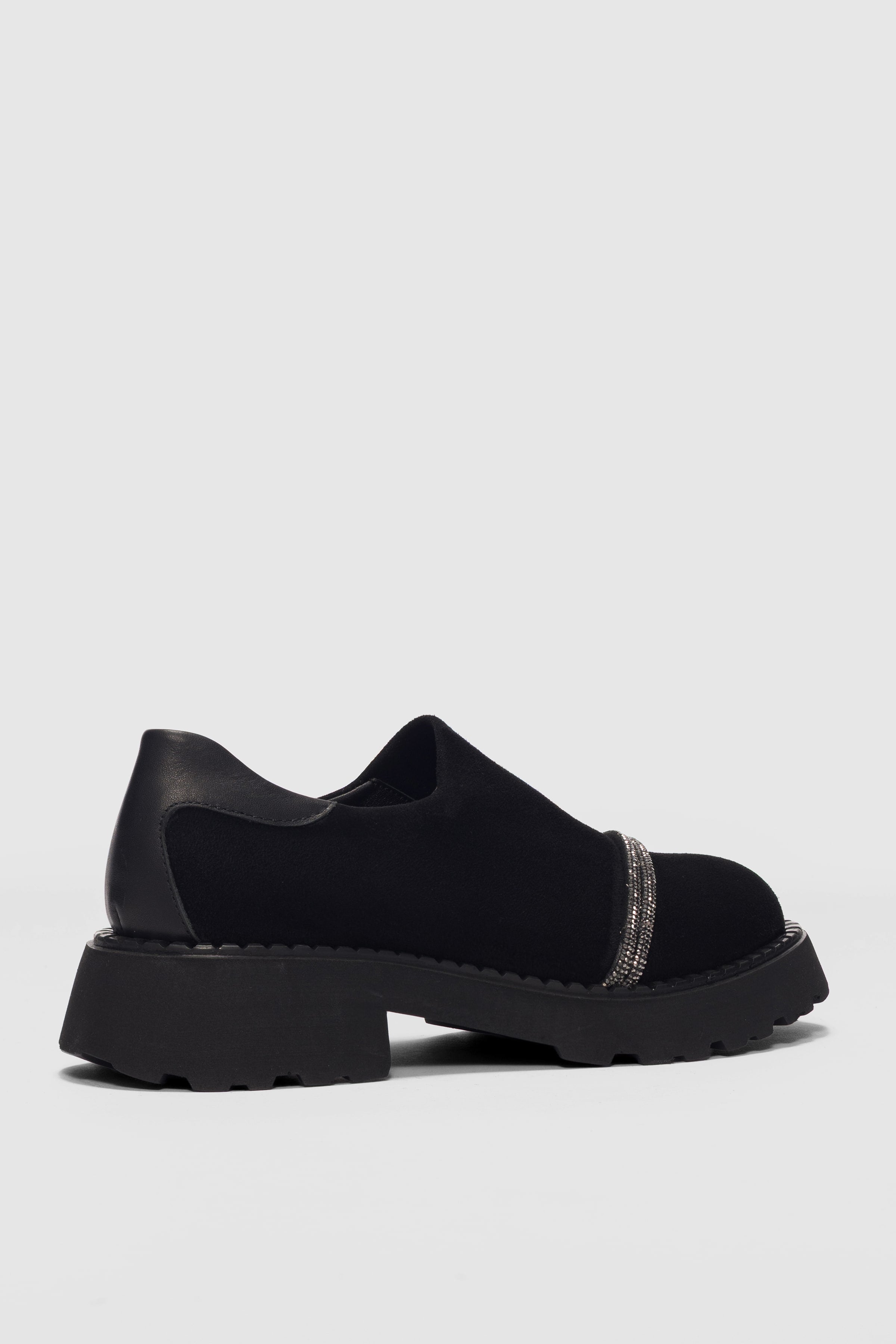 Nivan Ön Taşlı Aksesuar Detaylı Kadın Loafer-SİYAH SÜET