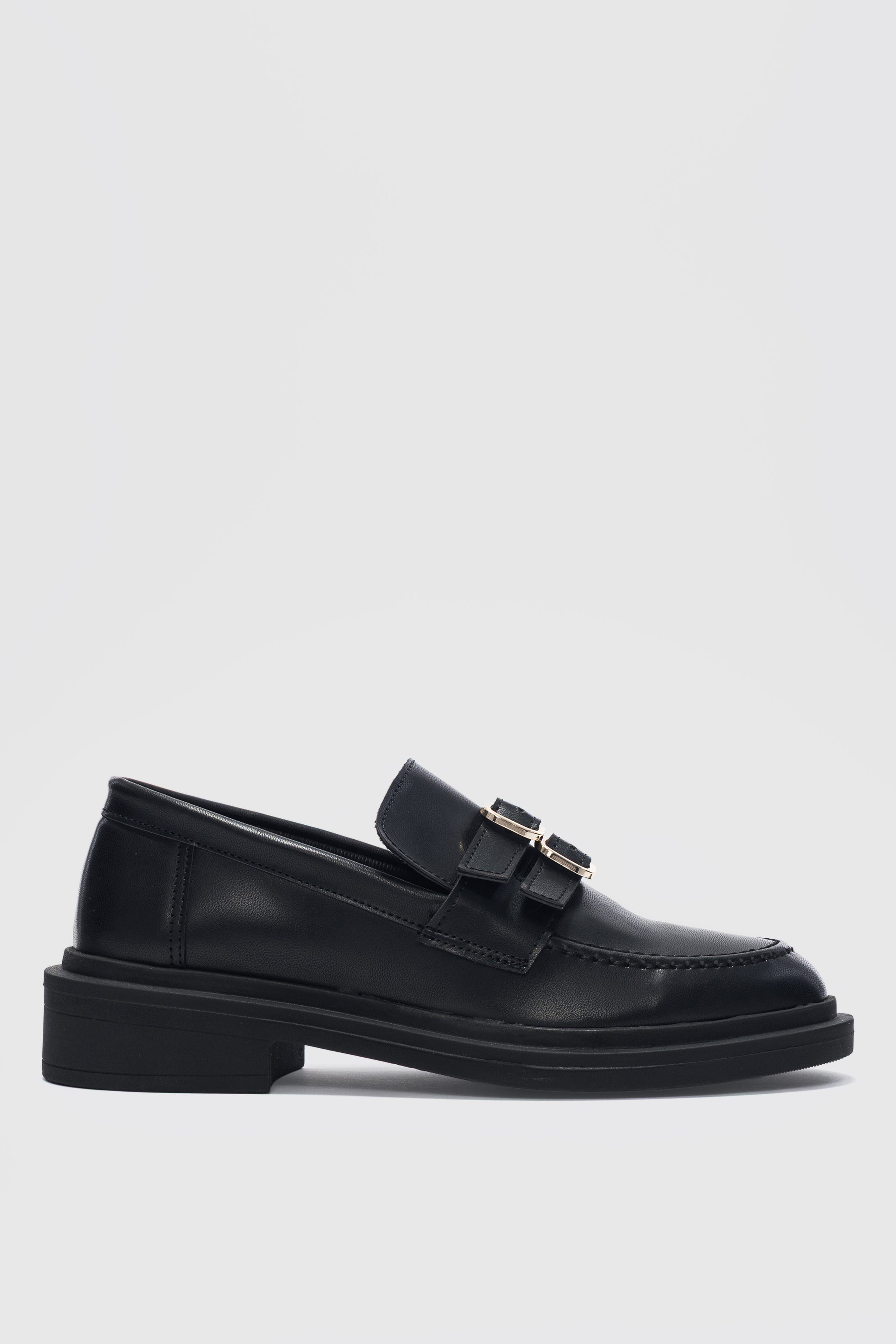 Gavin Çift Ayarlanabilir Gold Toka Detaylı Ortopedik Kadın Loafer- SİYAH