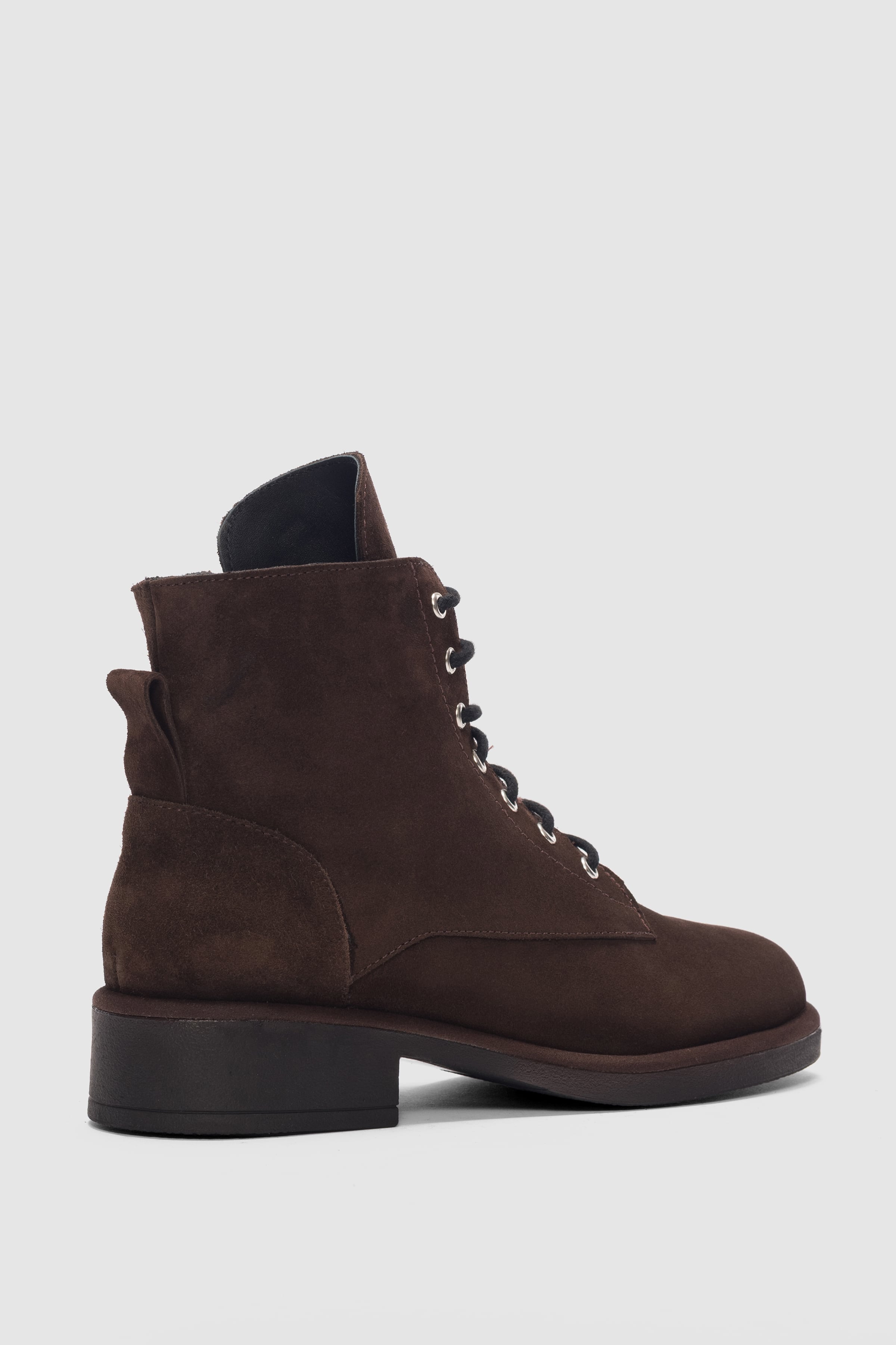 Sivora Hakiki Deri Bağcıklı ve Yandan Fermuarlı Küt Burun Kadın Bot- KAHVE SÜET