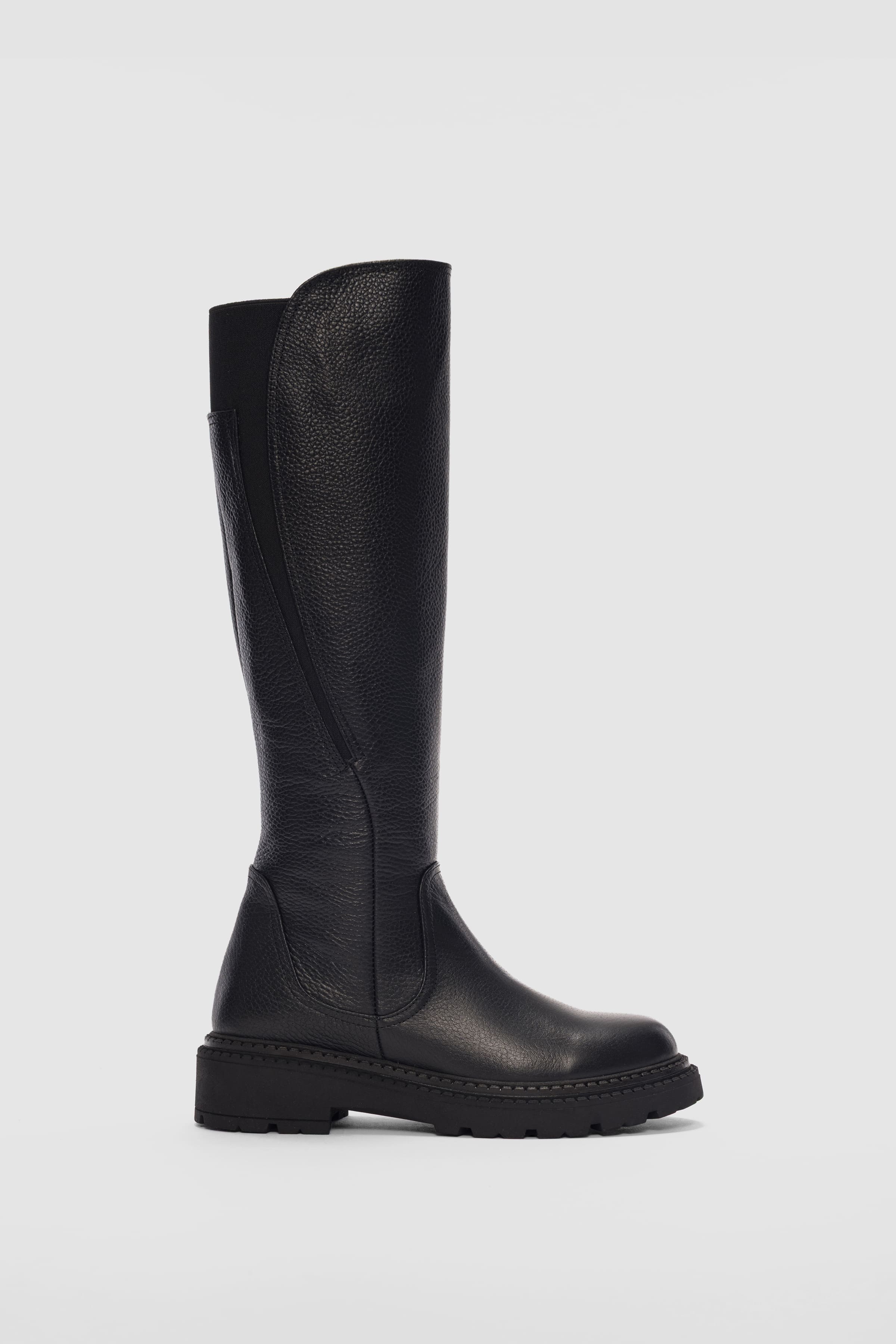 Calvea Hakiki Deri Arkadan Lastikli Yandan Fermuarlı Kadın Çizme- SİYAH FLOTER