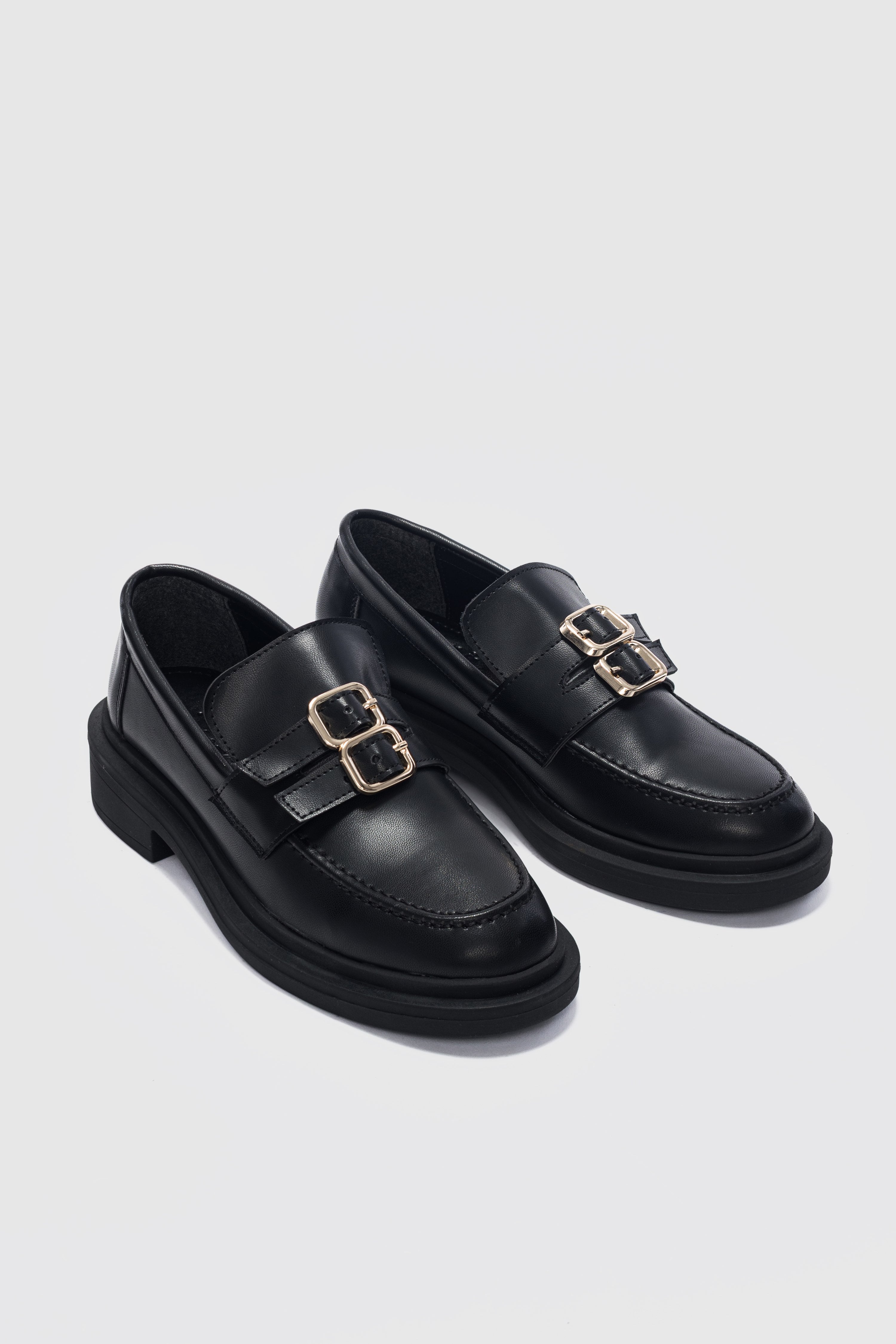 Gavin Çift Ayarlanabilir Gold Toka Detaylı Ortopedik Kadın Loafer- SİYAH
