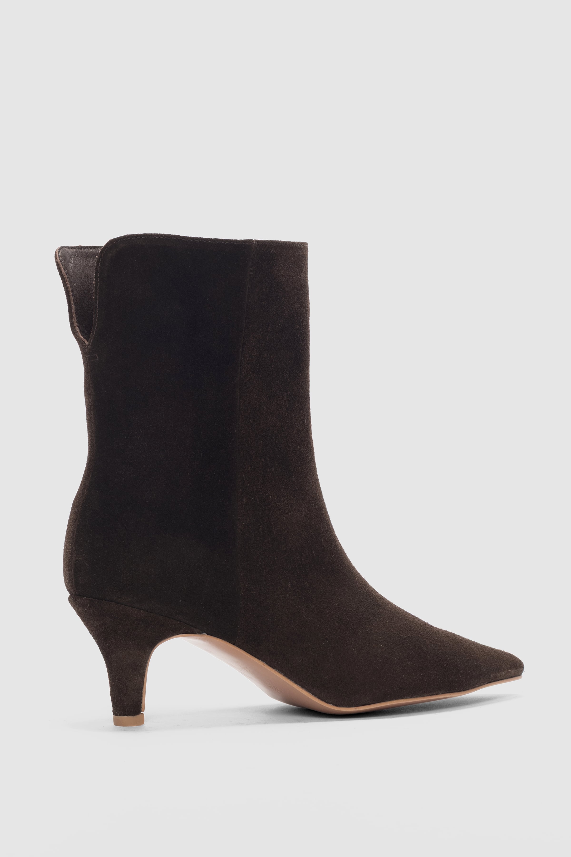 Valenne Hakiki Deri Kısa ve İnce Topuk Kadın Bot- KAHVE SÜET