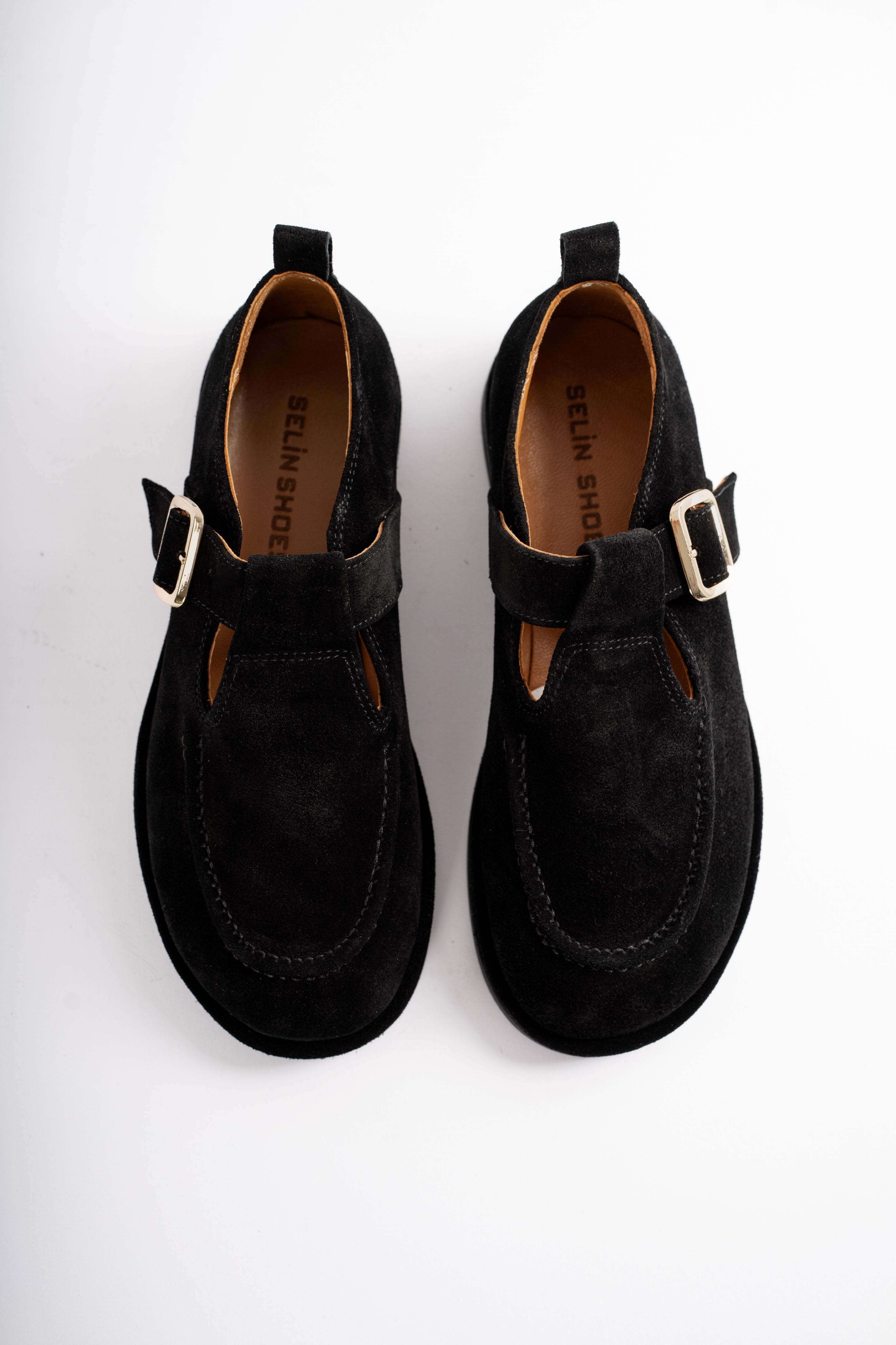 Cassiel Hakiki Deri Gold Ayarlanabilir Toka Detaylı Kadın Loafer- SİYAH SÜET