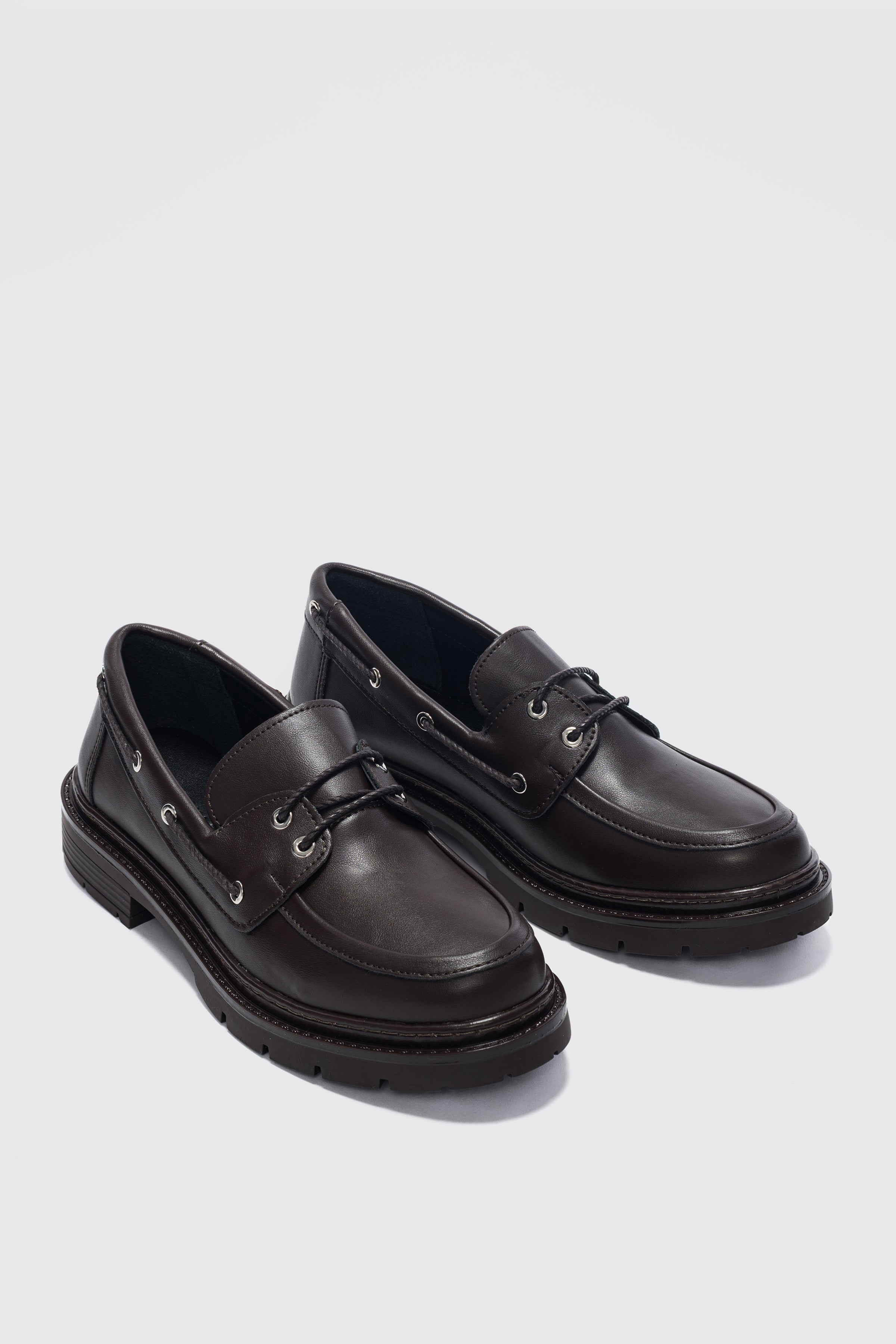 Avalin Alçak Topuklu Bağcık Detaylı Kadın Loafer- Acı Kahve
