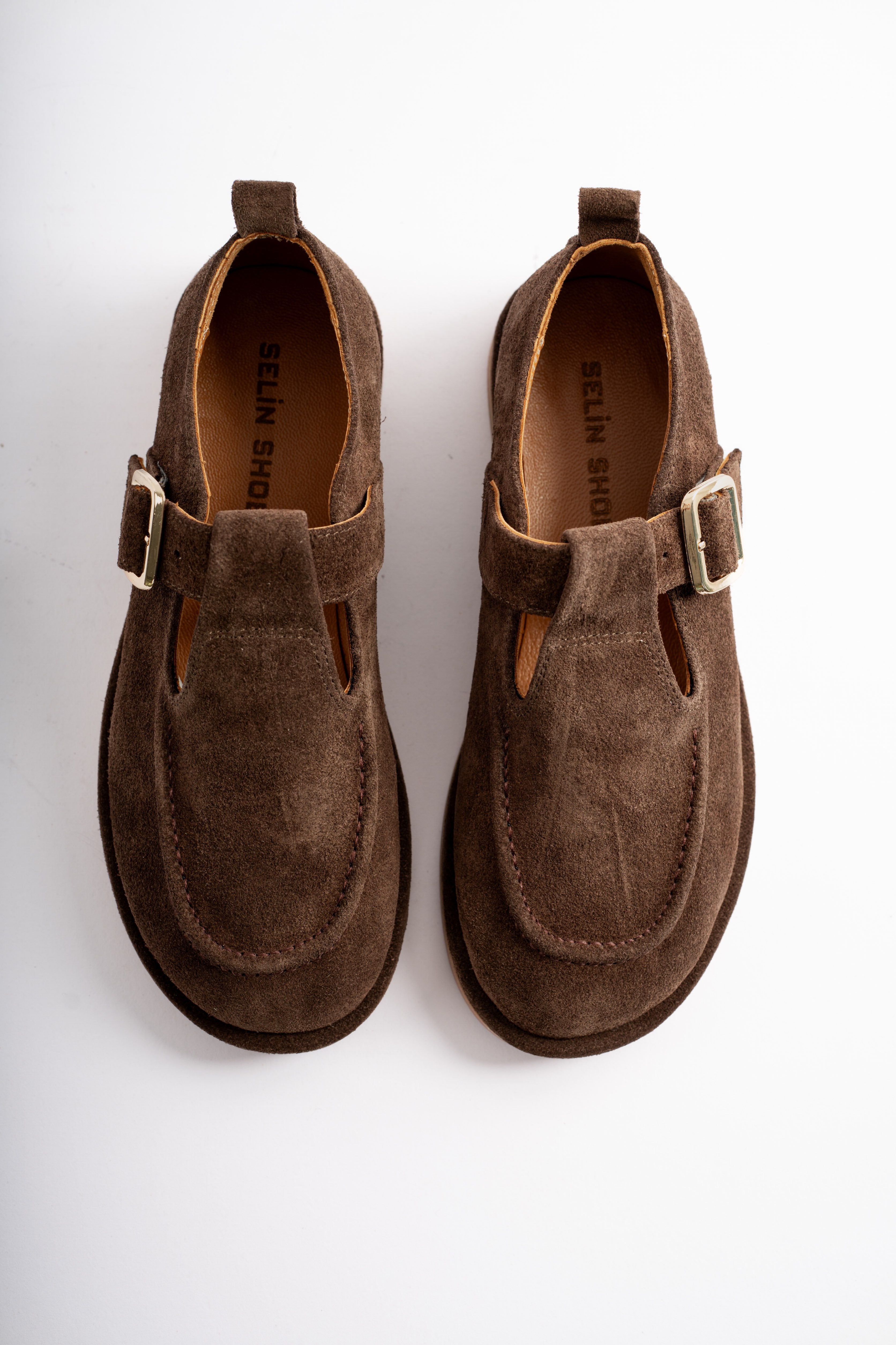 Cassiel Hakiki Deri Gold Ayarlanabilir Toka Detaylı Kadın Loafer- Kahve Süet