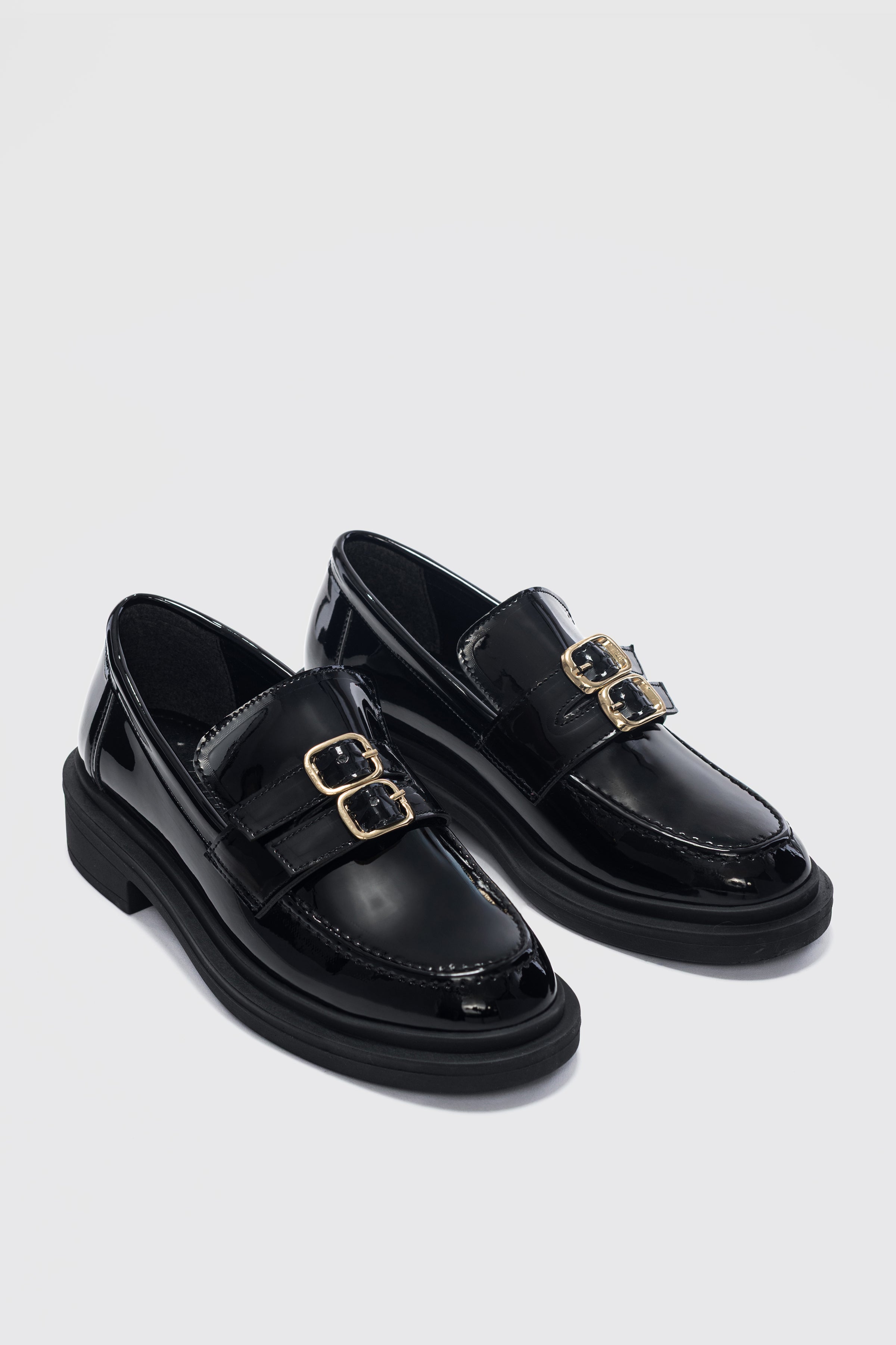 Gavin Çift Ayarlanabilir Gold Toka Detaylı Ortopedik Kadın Loafer- SİYAH RUGAN