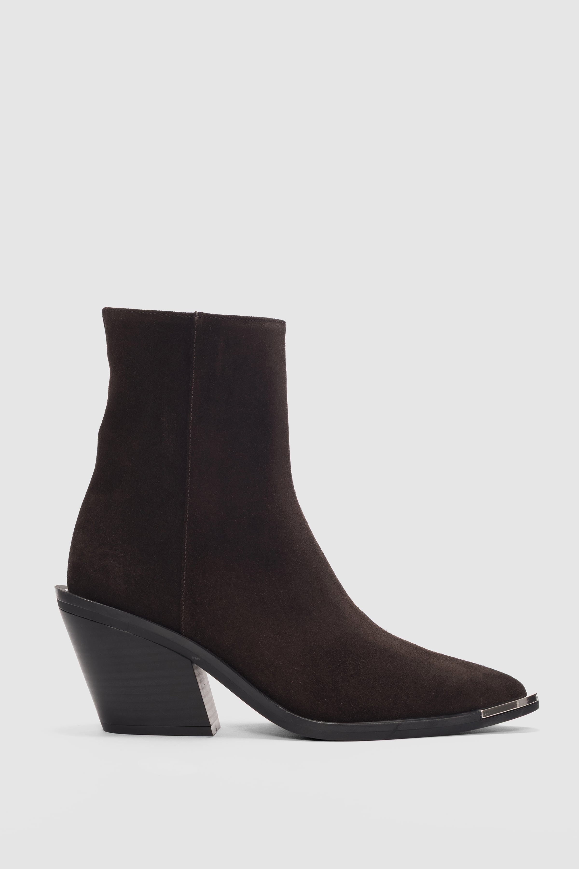 Velisse Hakiki Deri Yandan Fermuarlı Sivri Burun Kadın Bot- KAHVE SÜET