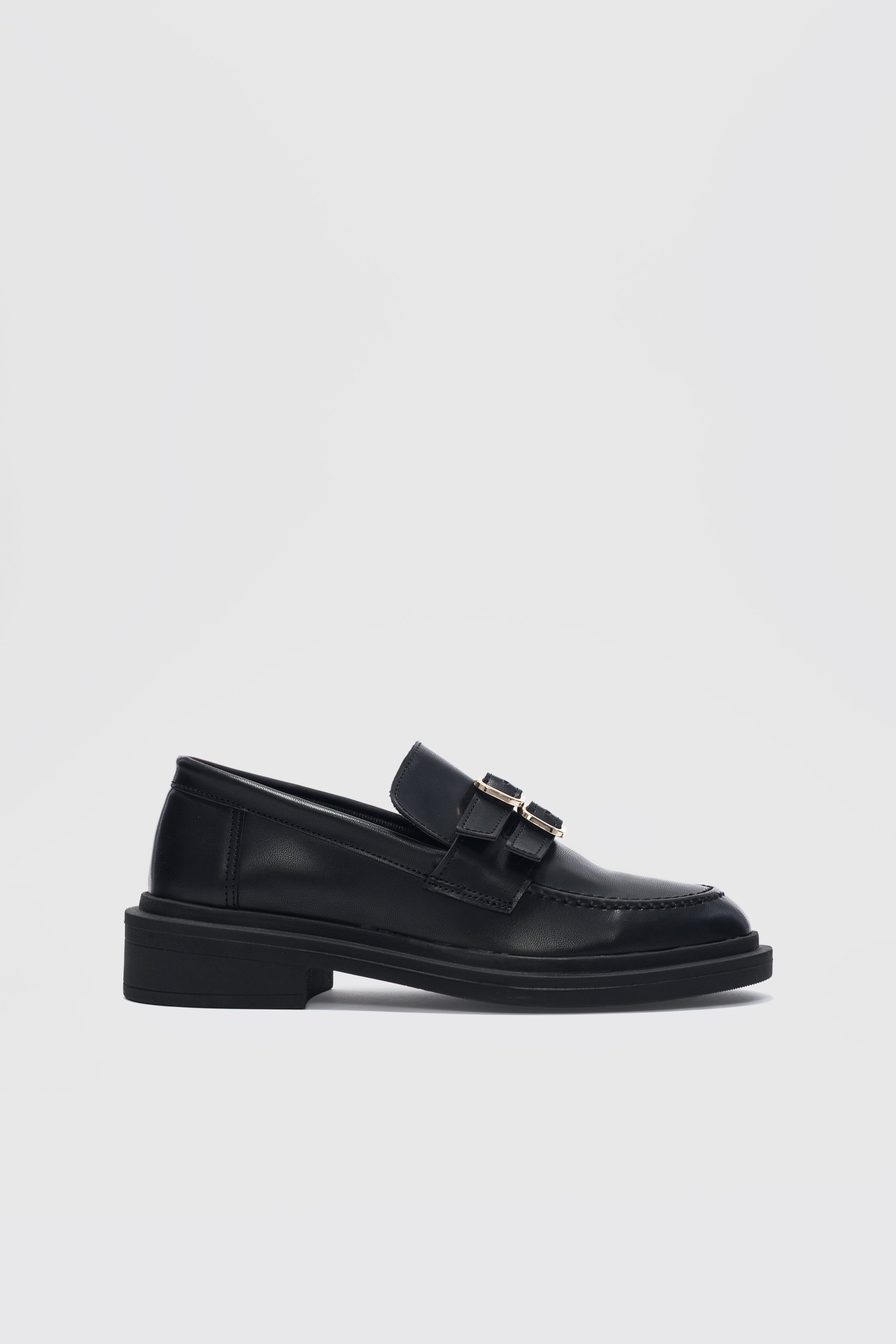 Gavin Çift Ayarlanabilir Gold Toka Detaylı Ortopedik Kadın Loafer- SİYAH