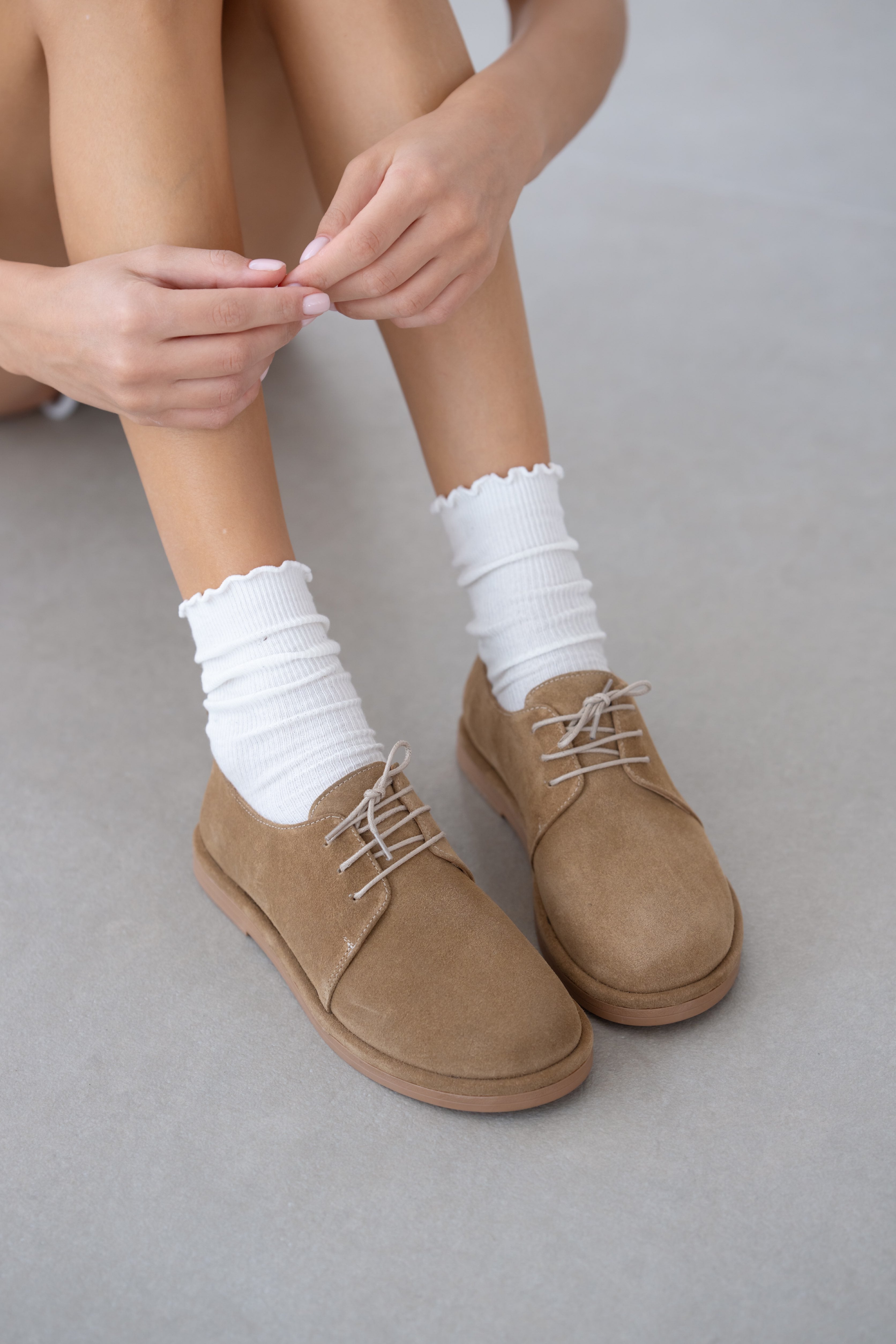 Velura Bağcık Detaylı Süet Kadın Loafer-TABA SÜET