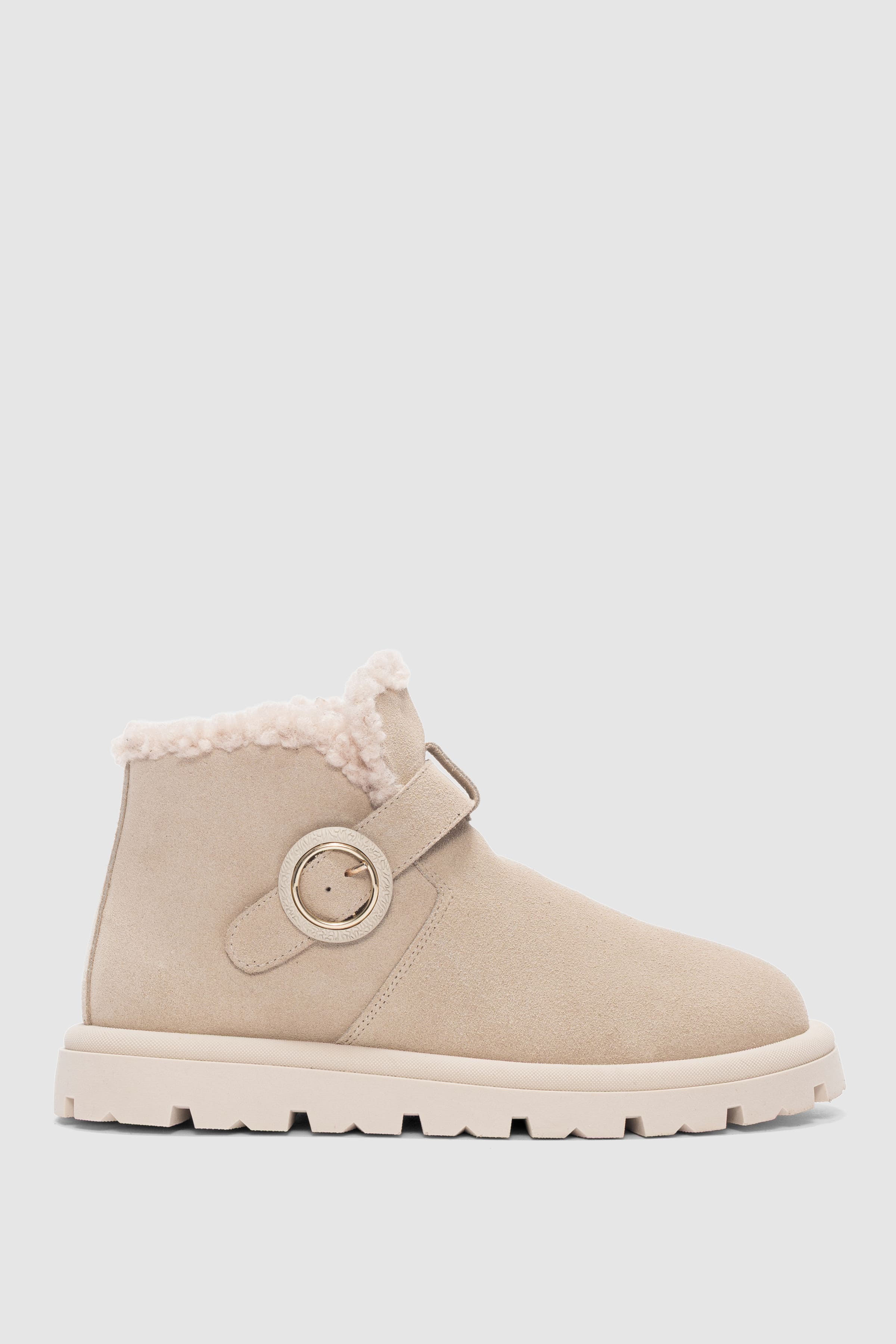 Luva Hakiki Deri Ayarlanabilir Toka Detaylı Yandan Fermuarlı Kadın Bot- BEJ SÜET