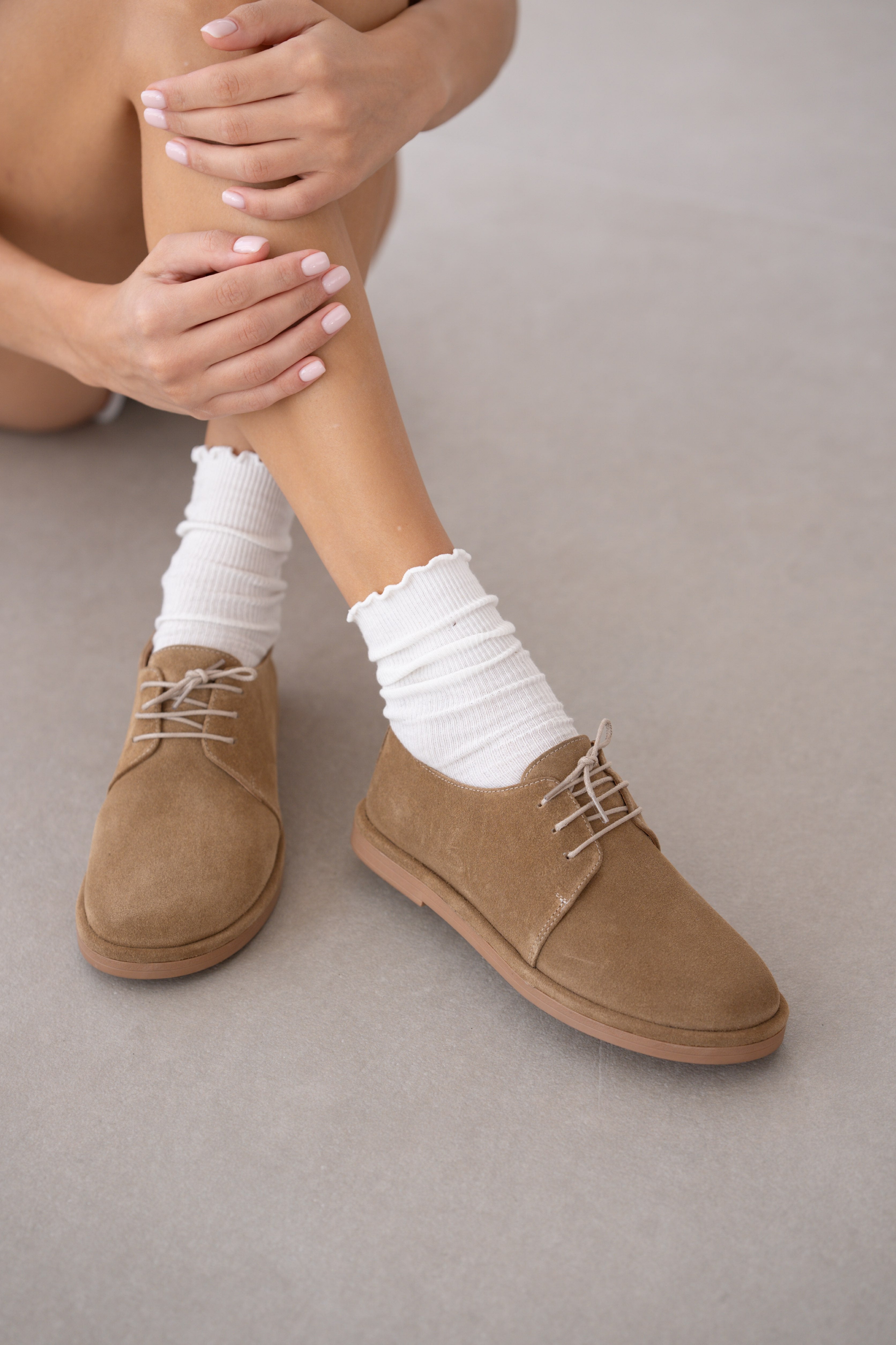 Velura Bağcık Detaylı Süet Kadın Loafer-TABA SÜET