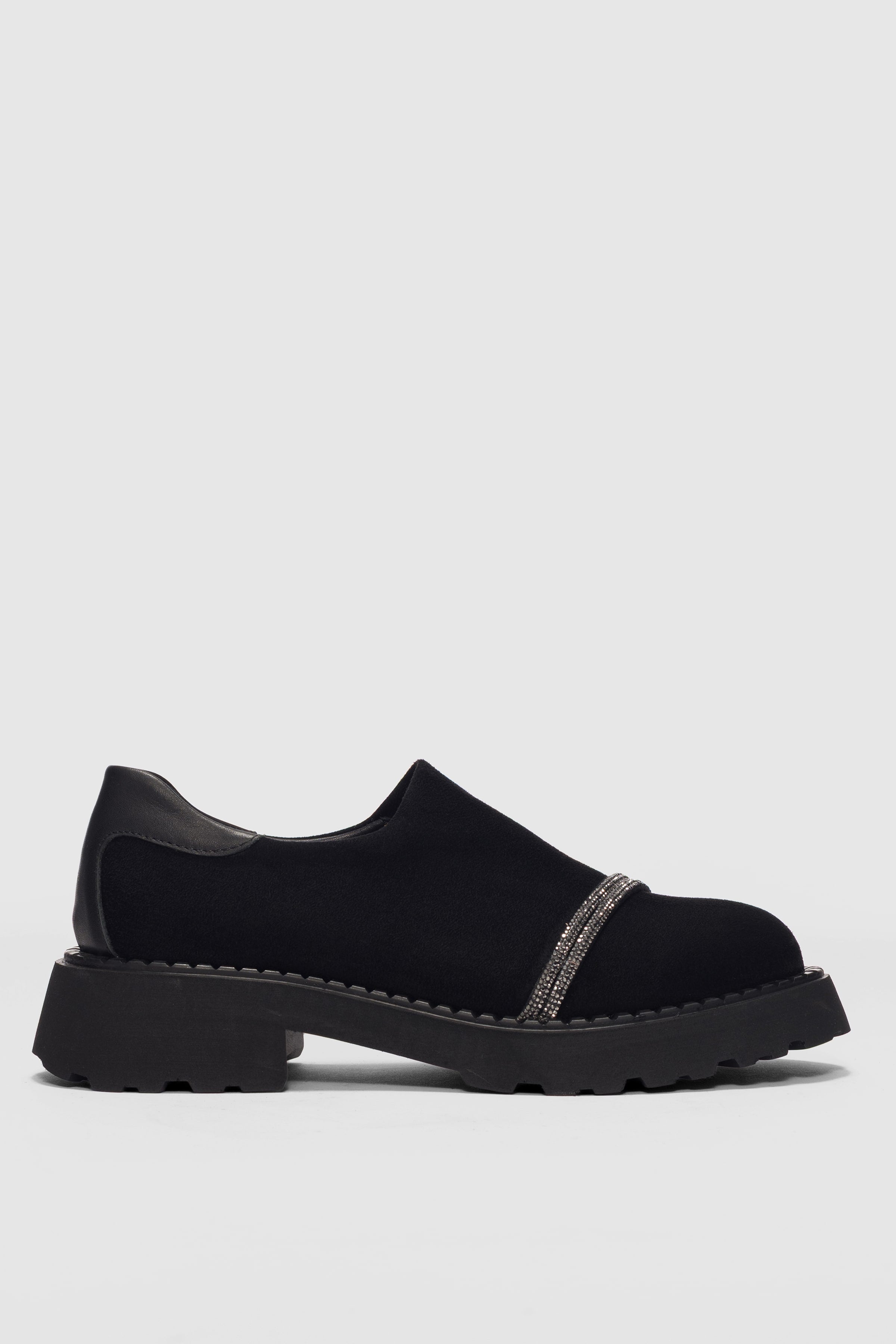 Nivan Ön Taşlı Aksesuar Detaylı Kadın Loafer-SİYAH SÜET