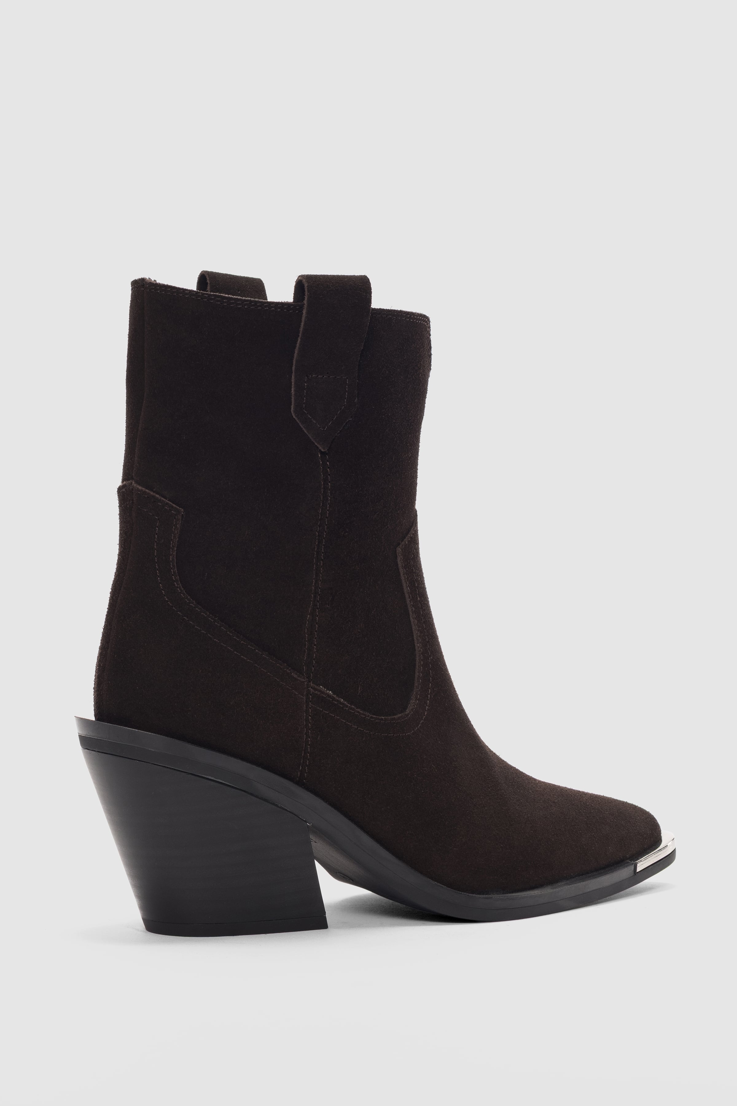 Veona Hakiki Deri Burun Kısmı Aksesuar Detaylı Sivri Burun Kadın Bot- KAHVE SÜET