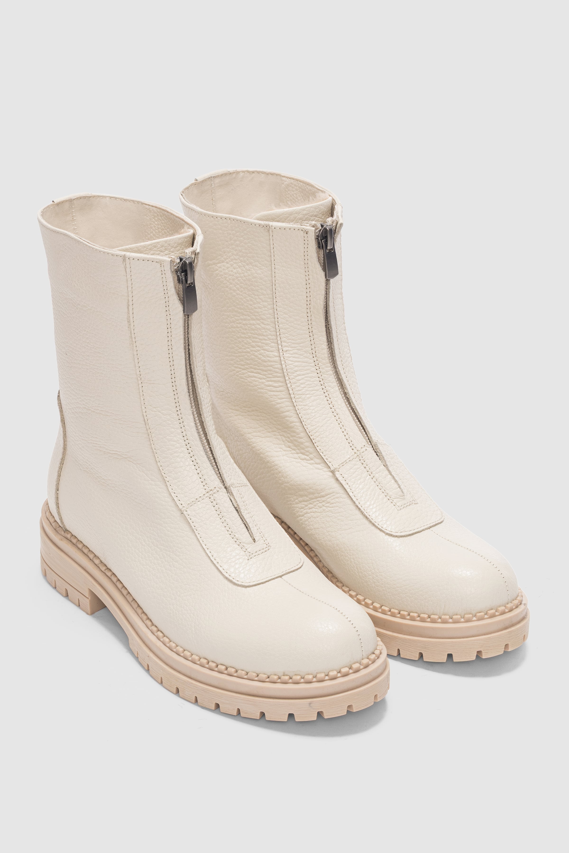 Lundy Hakiki Deri Fermuar Detaylı Kadın Bot - EKRU