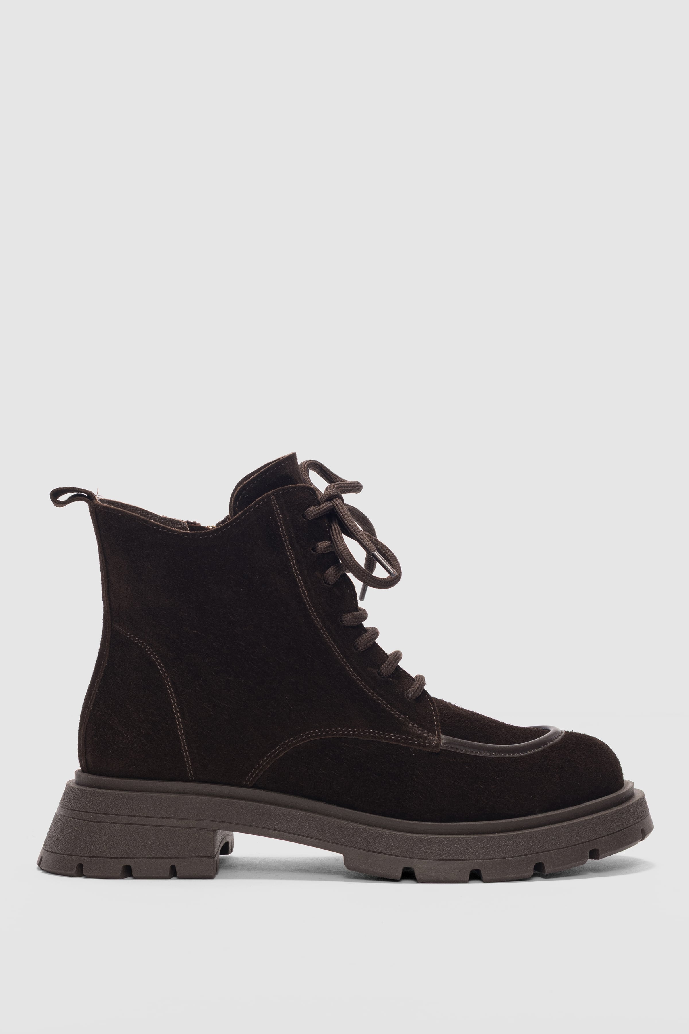 Nivora Hakiki Deri Bağcıklı ve Yandan Fermuarlı Kadın Bot- KAHVE SÜET