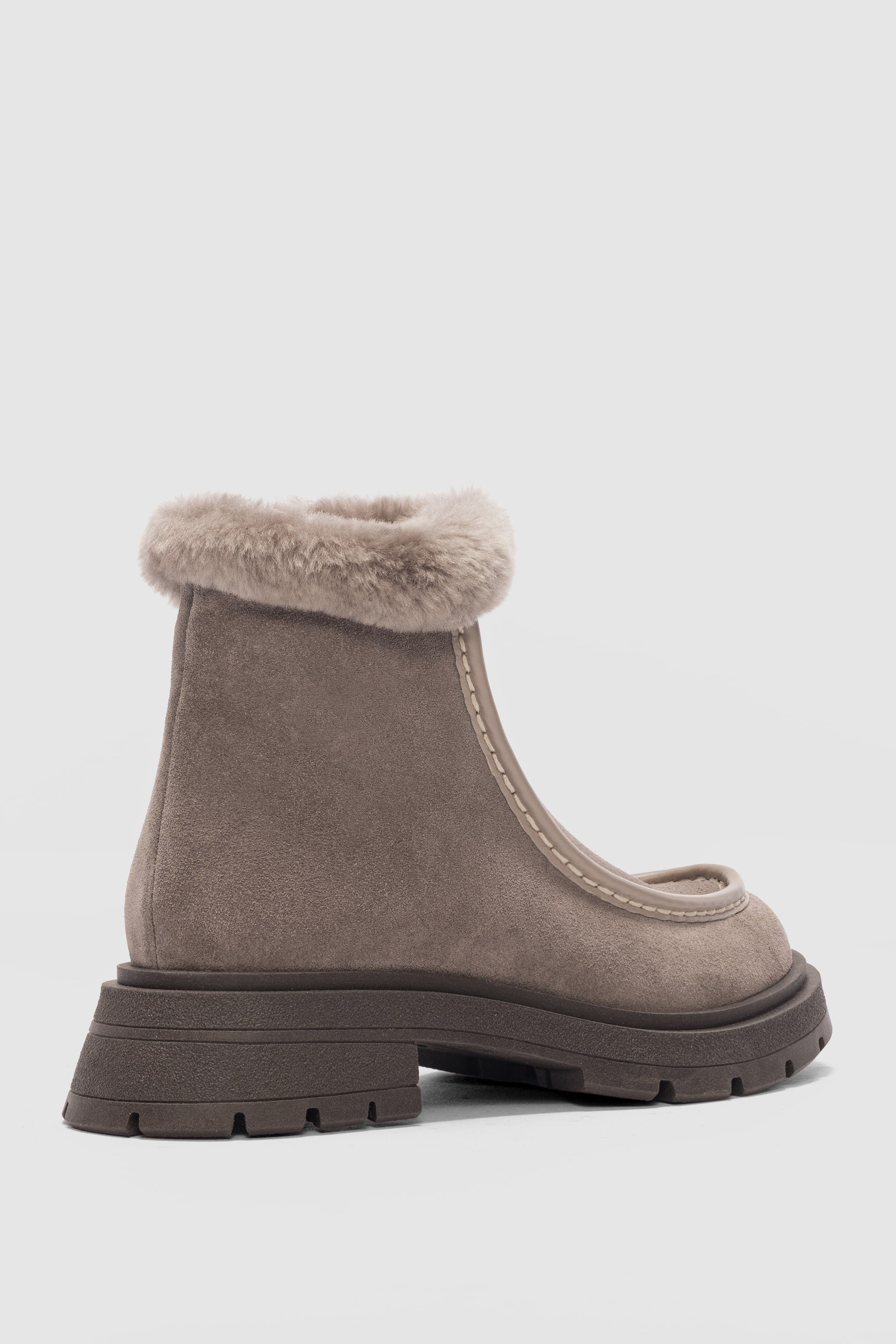 Corine Hakiki Deri Kürk Detaylı Yandan Fermuarlı Kadın Bot- GRİ SÜET