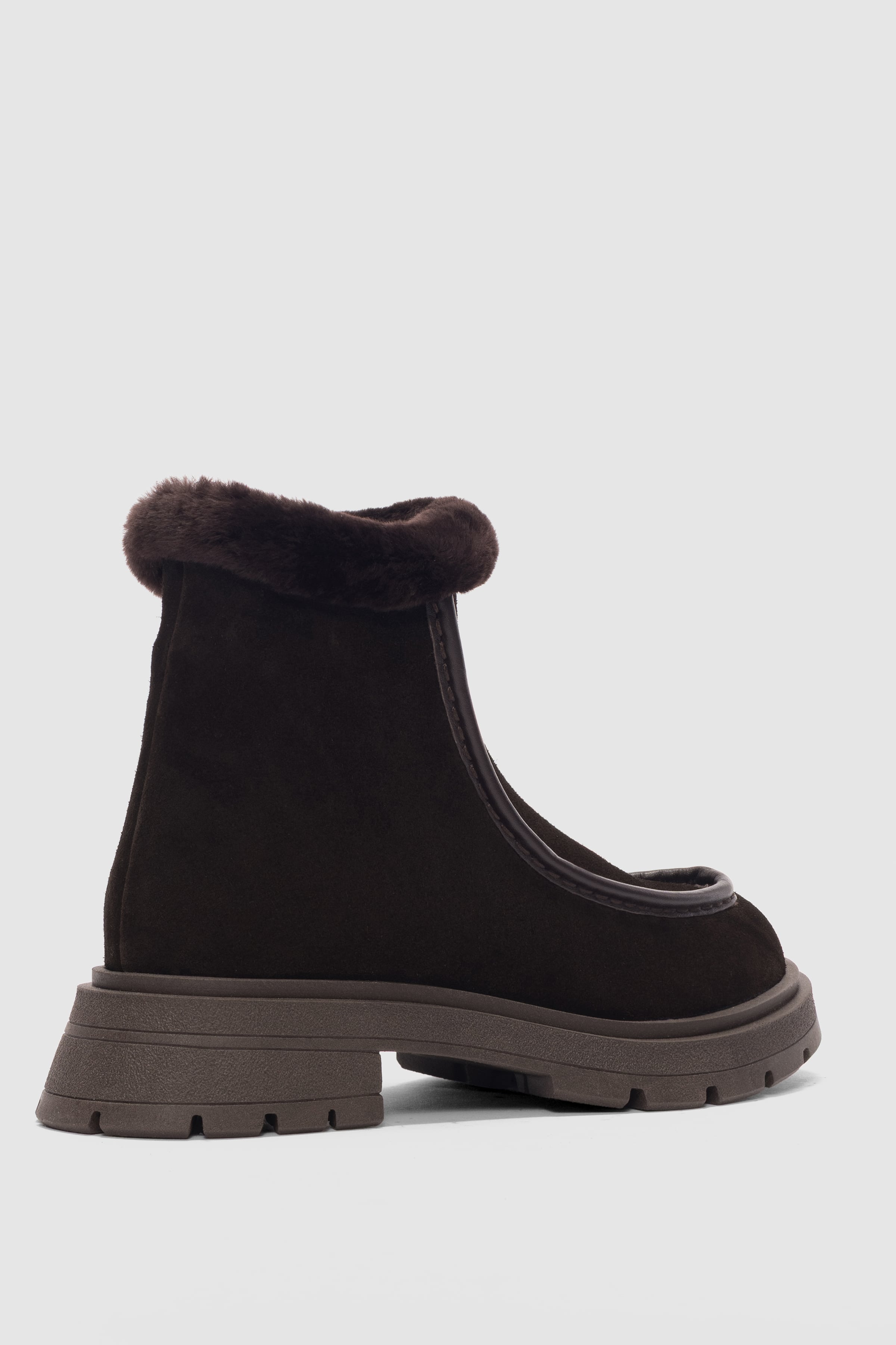 Corine Hakiki Deri Kürk Detaylı Yandan Fermuarlı Kadın Bot- KAHVE SÜET