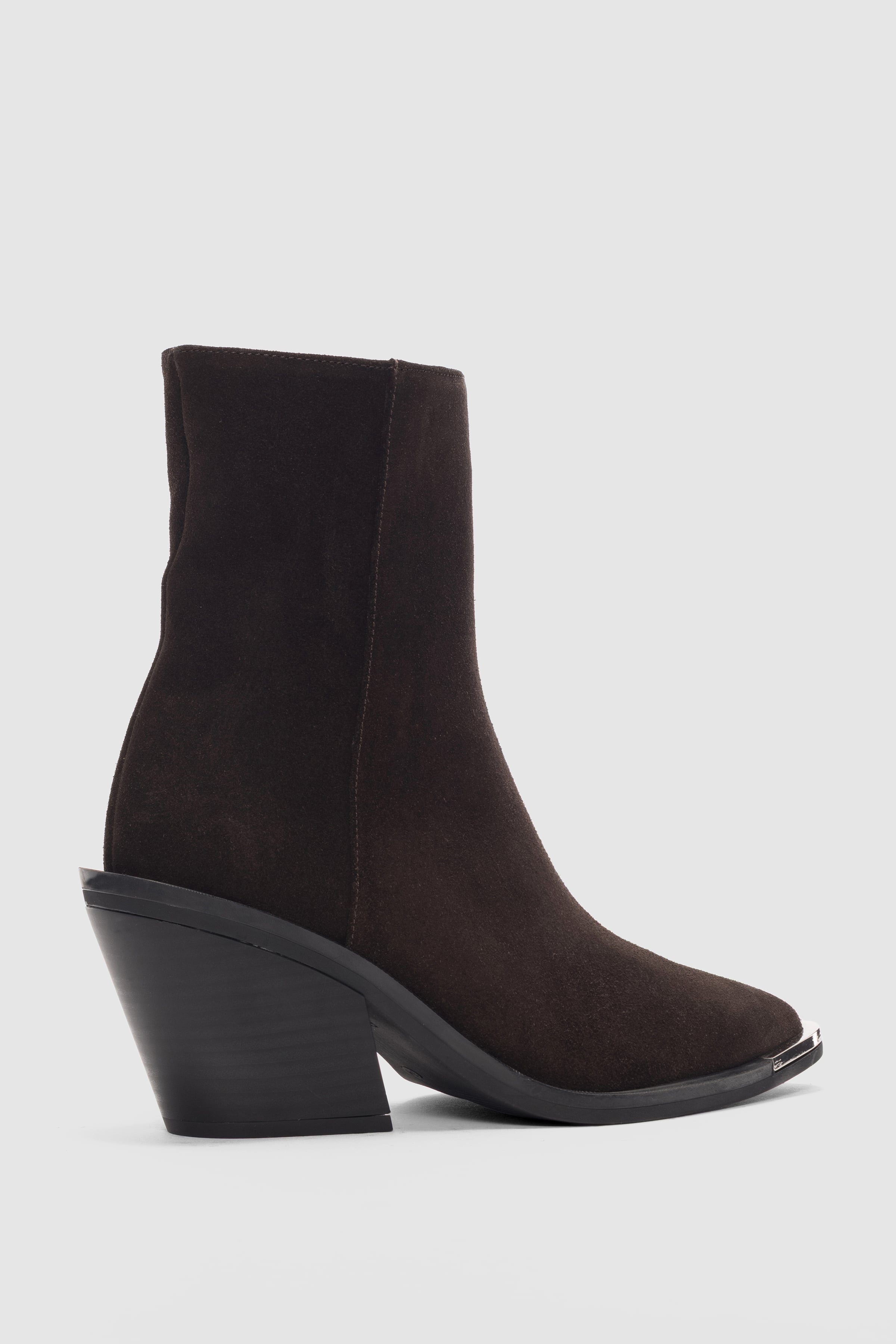 Velisse Hakiki Deri Yandan Fermuarlı Sivri Burun Kadın Bot- KAHVE SÜET