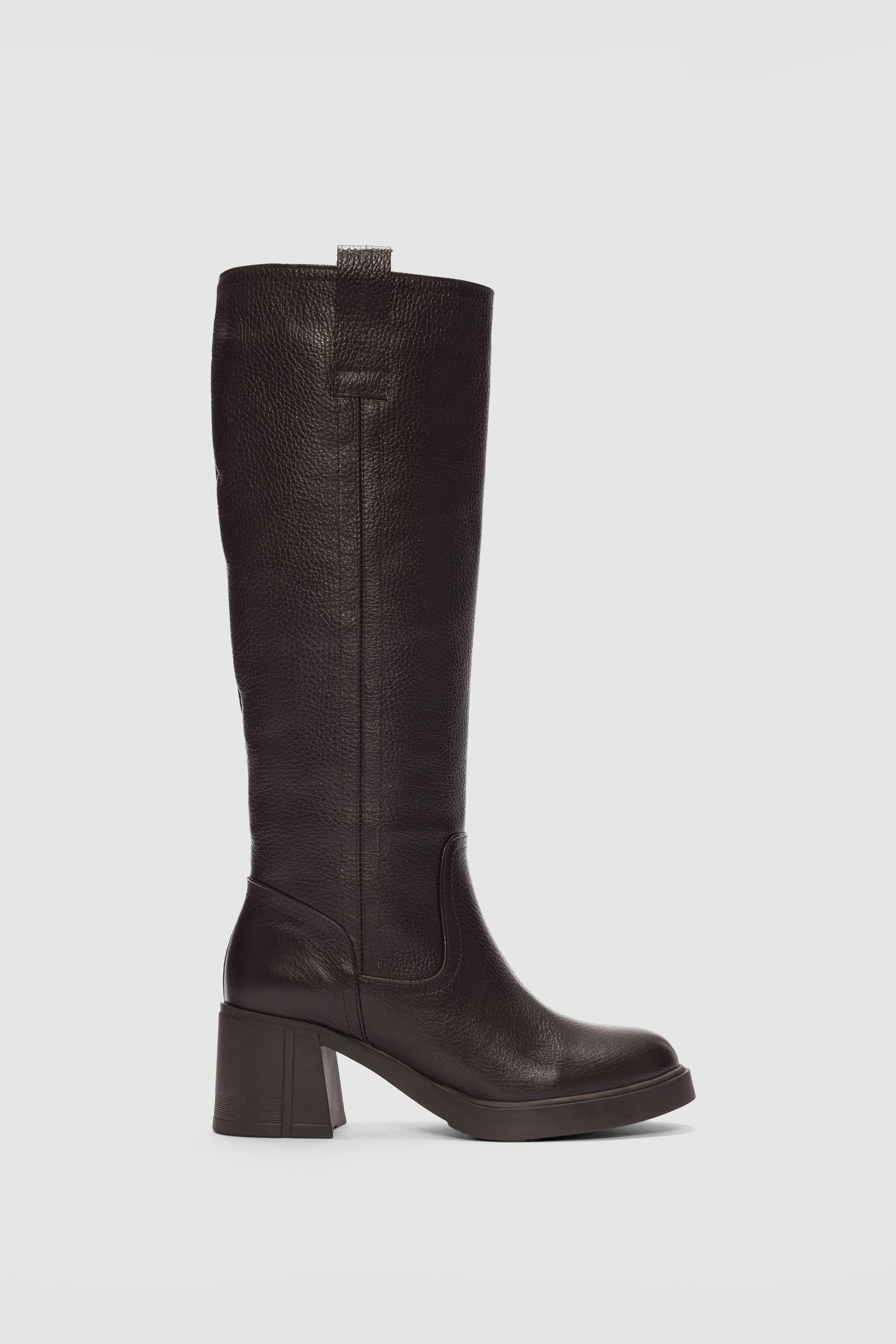 Werny Hakiki Deri Kalın Topuklu Kadın Çizme-KAHVERENGİ