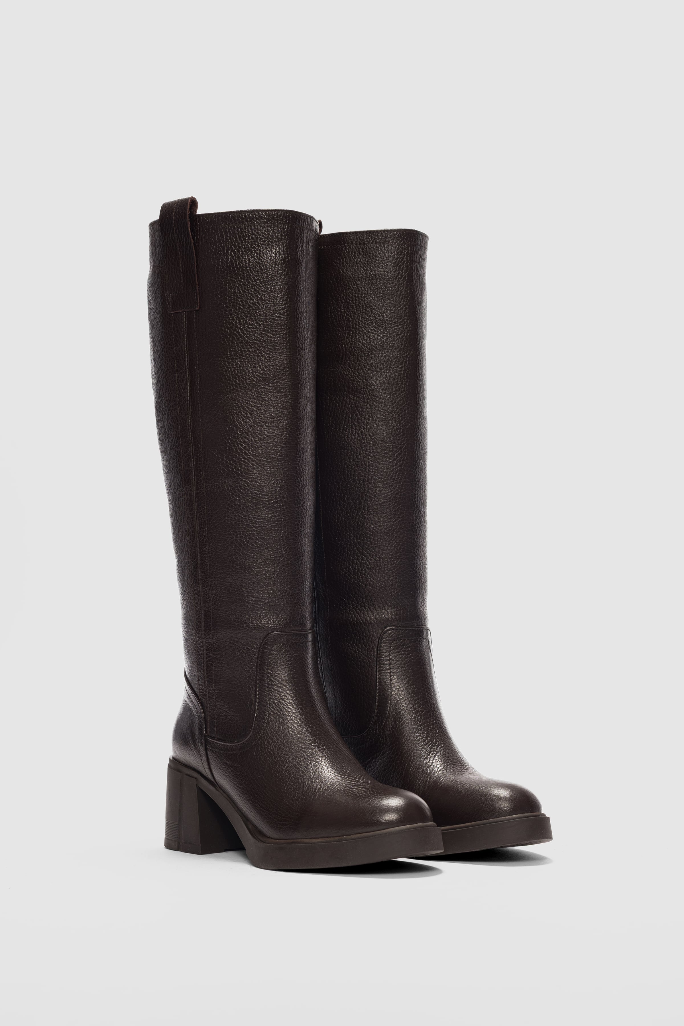 Werny Hakiki Deri Kalın Topuklu Kadın Çizme-KAHVERENGİ