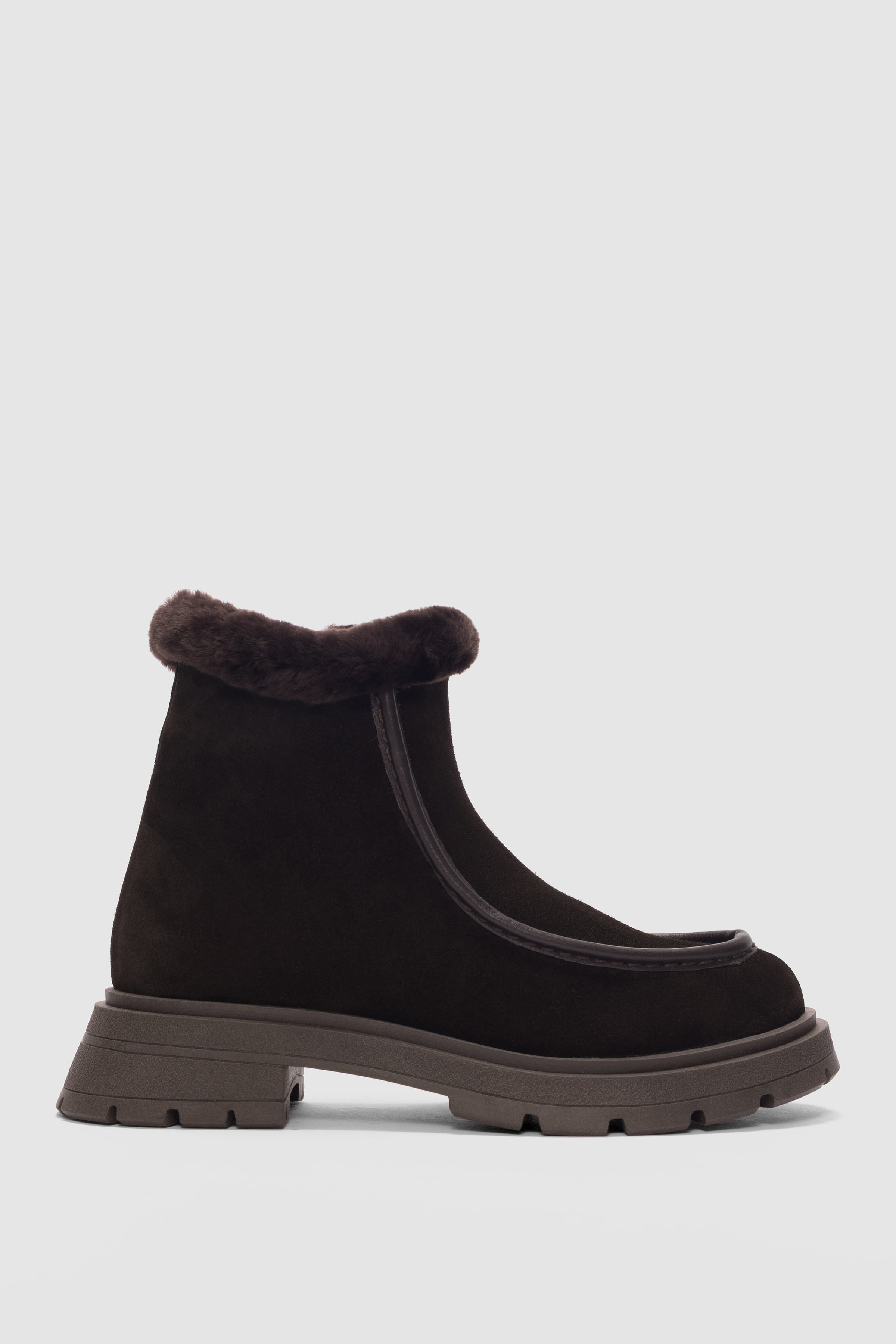 Corine Hakiki Deri Kürk Detaylı Yandan Fermuarlı Kadın Bot- KAHVE SÜET